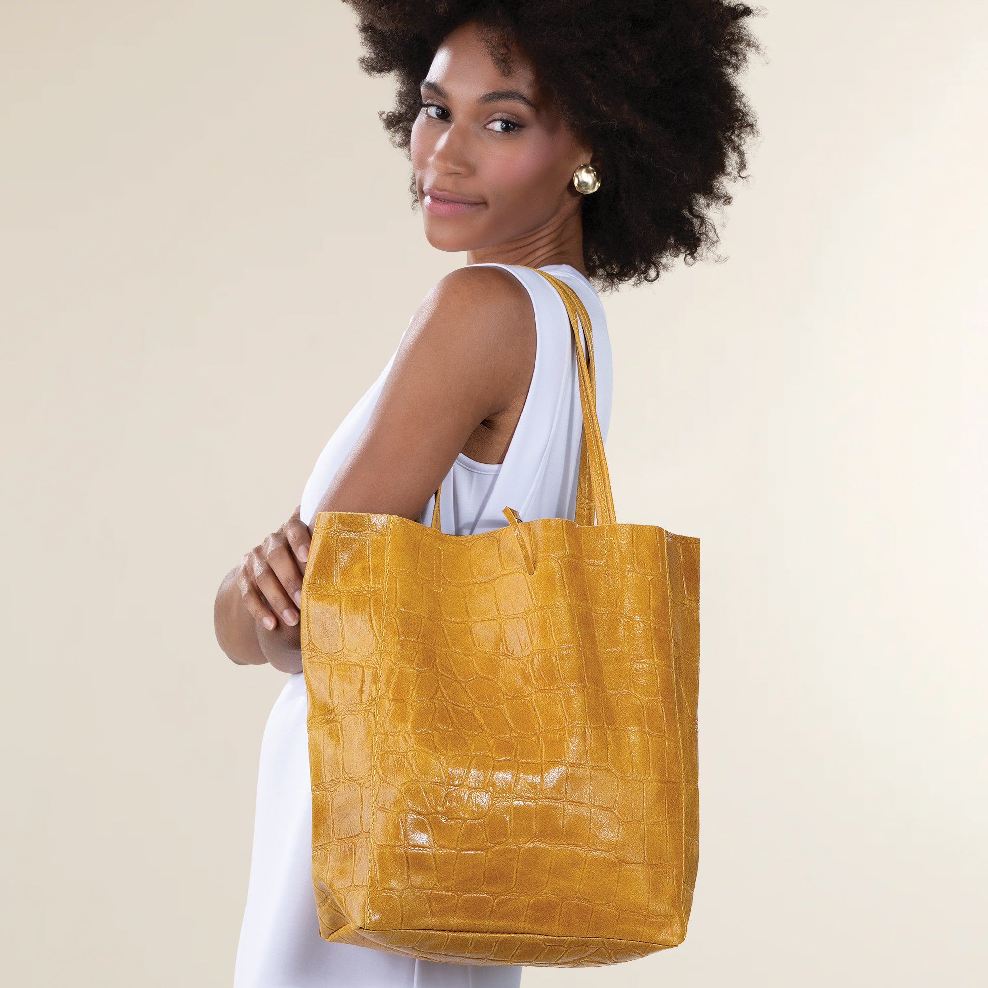 Francesca Amber Croco Italian Leather Tote