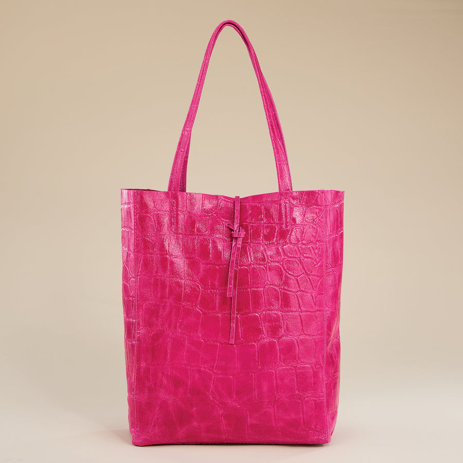 Francesca Fuchsia Croco Italian Leather Tote