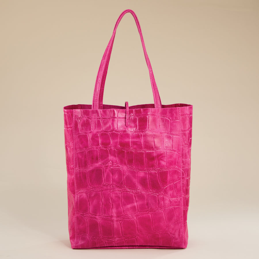 Francesca Fuchsia Croco Italian Leather Tote