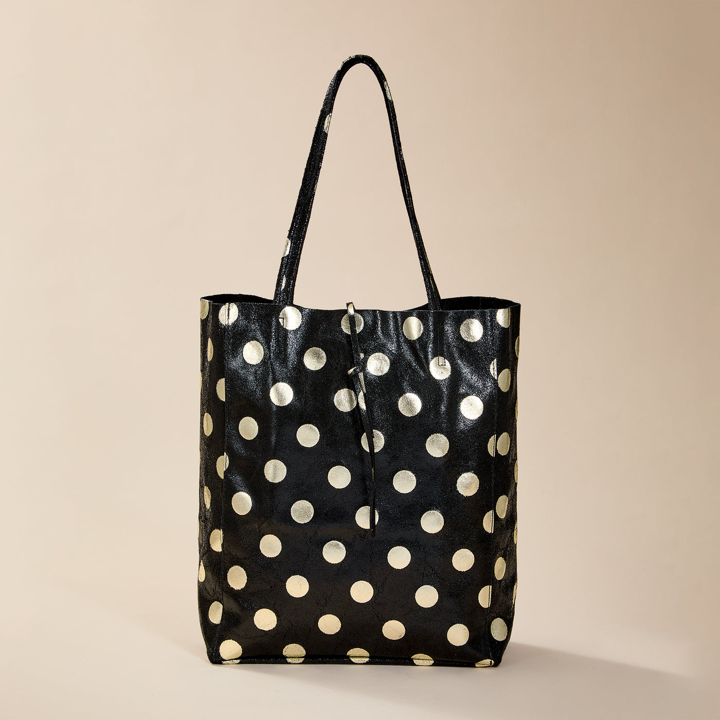 Francesca Black Dotted Italian Leather Tote