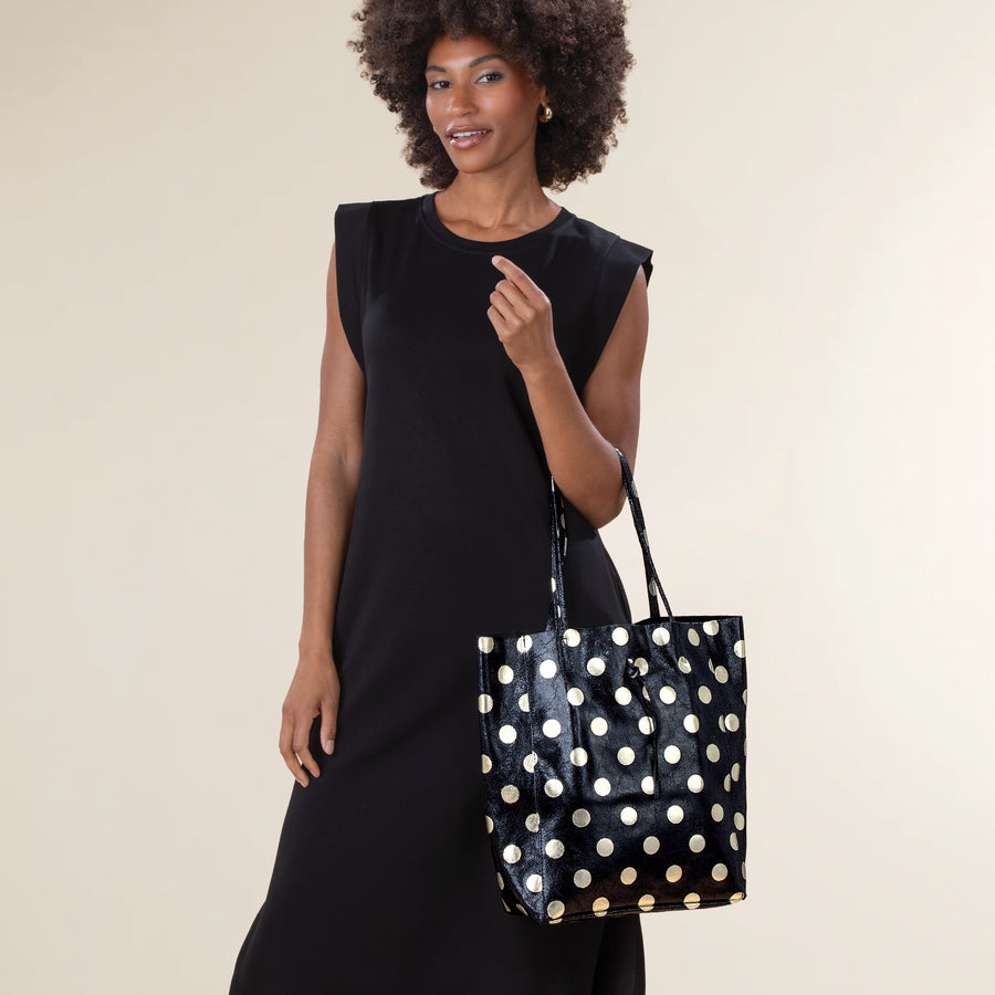 Francesca Black Dotted Italian Leather Tote
