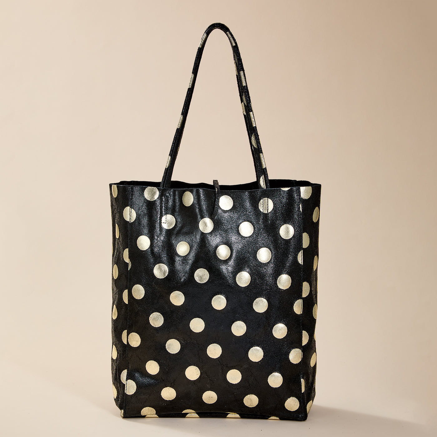 Francesca Black Dotted Italian Leather Tote