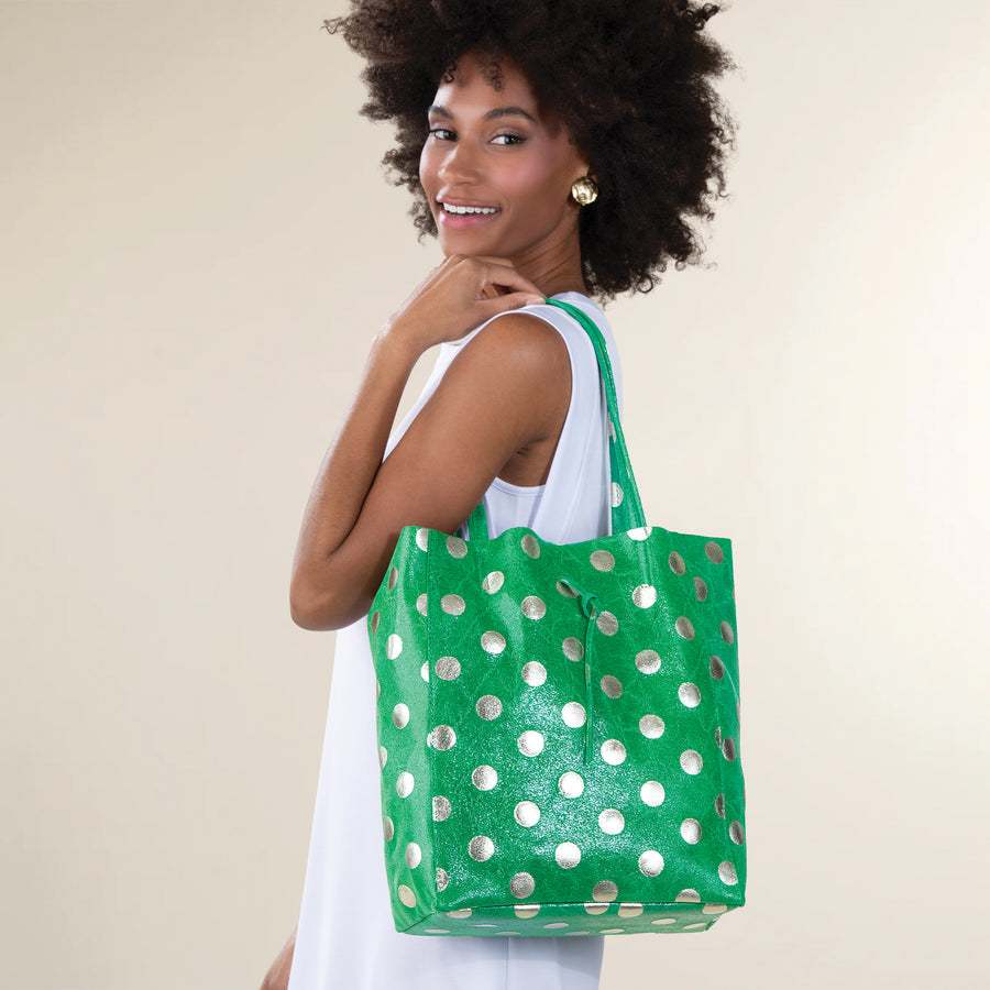 Francesca Green Dotted Italian Leather Tote