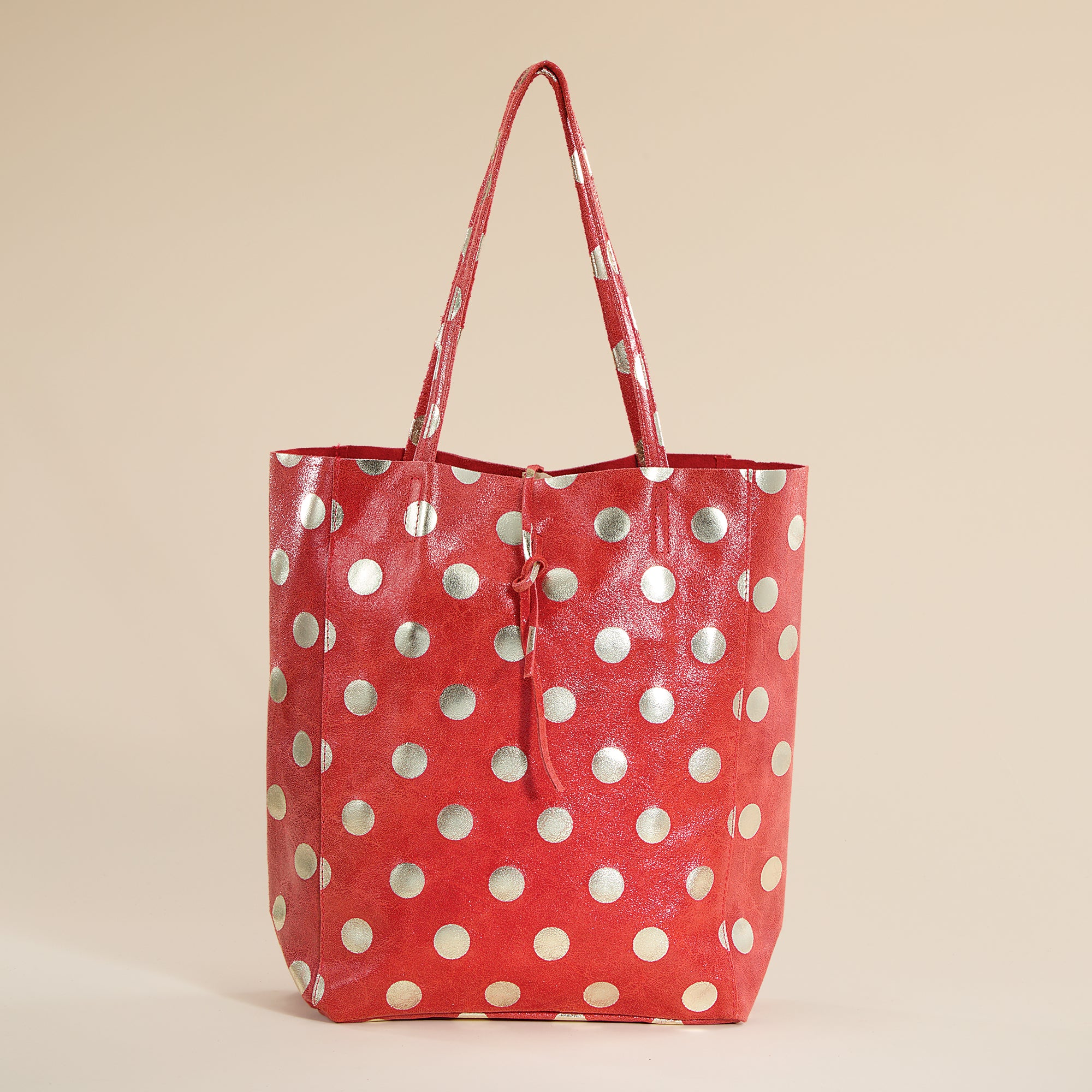 Francesca Orange Dotted Italian Leather Tote