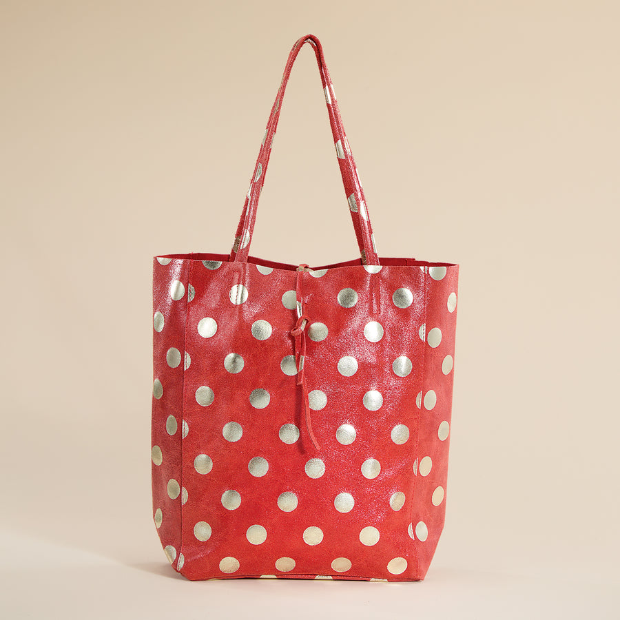 Francesca Orange Dotted Italian Leather Tote