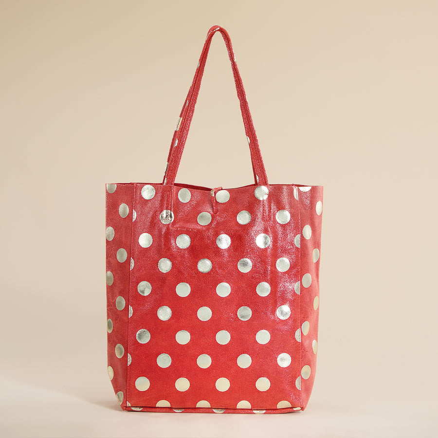 Francesca Orange Dotted Italian Leather Tote