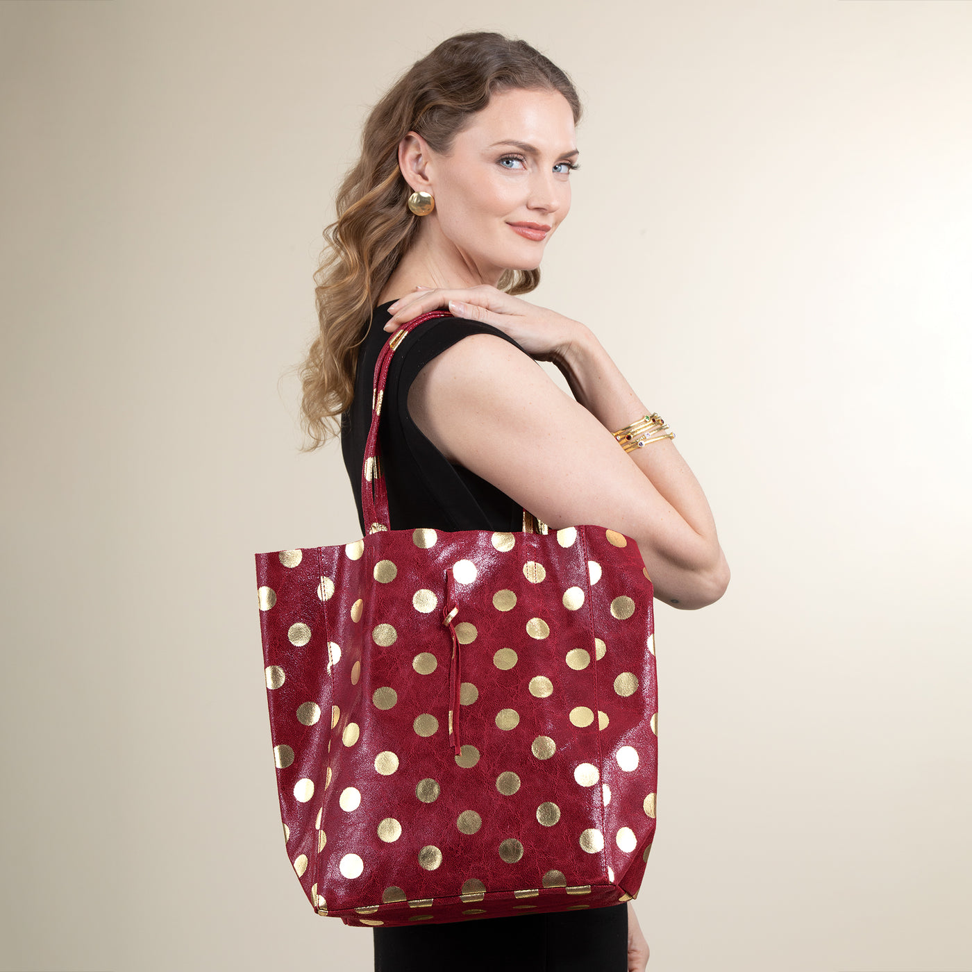 Francesca Dotted Burgundy Italian Leather Tote