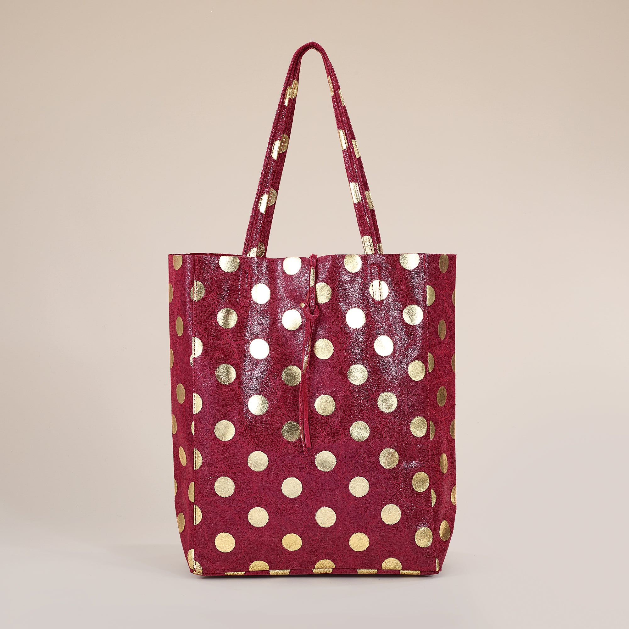 Francesca Dotted Burgundy Italian Leather Tote