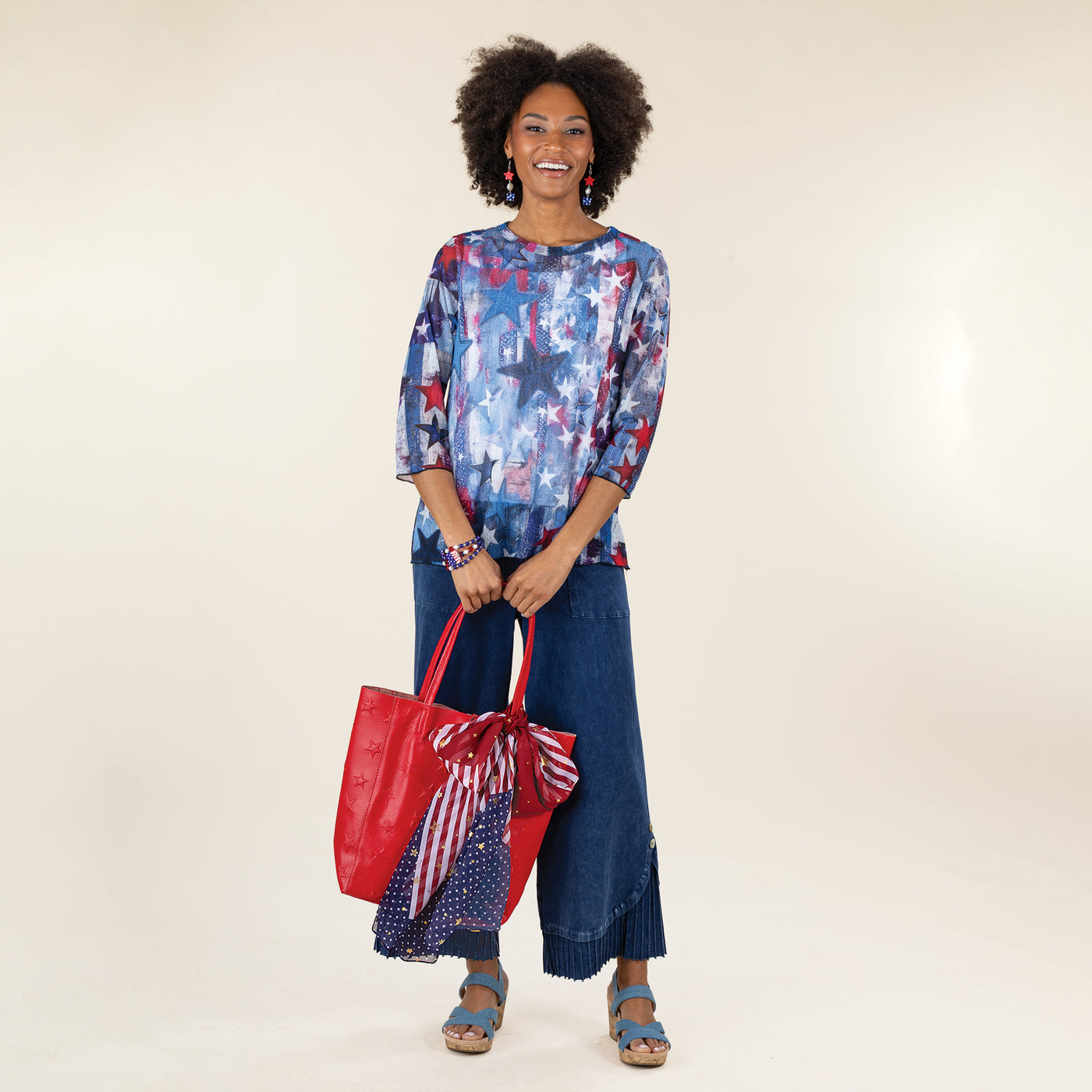 Francesca Red Stars Italian Leather Tote