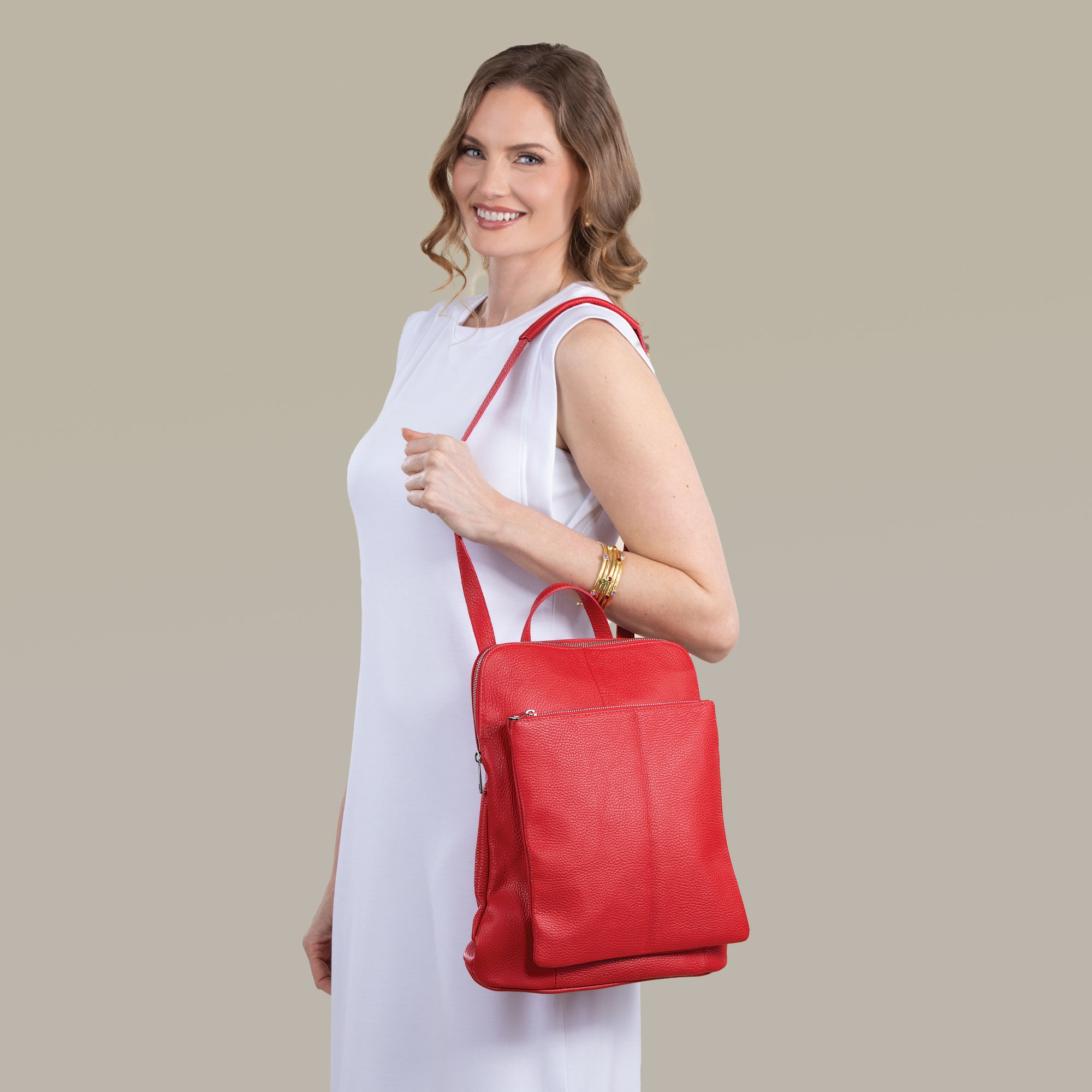 Lazio Red Italian Leather Backpack | Uno Alla Volta