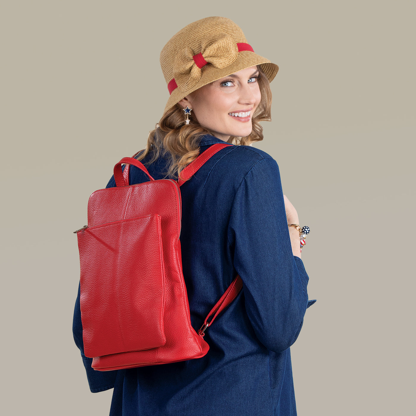 Lazio Red Italian Leather Backpack