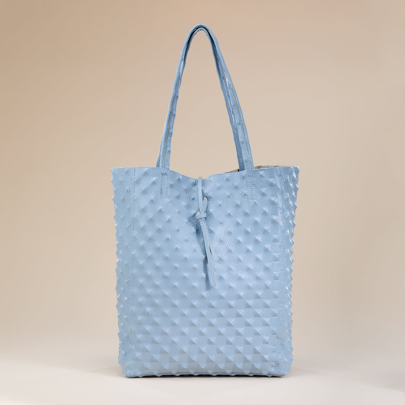 Francesca Sky Blue Ostrich Studded Italian Leather Tote