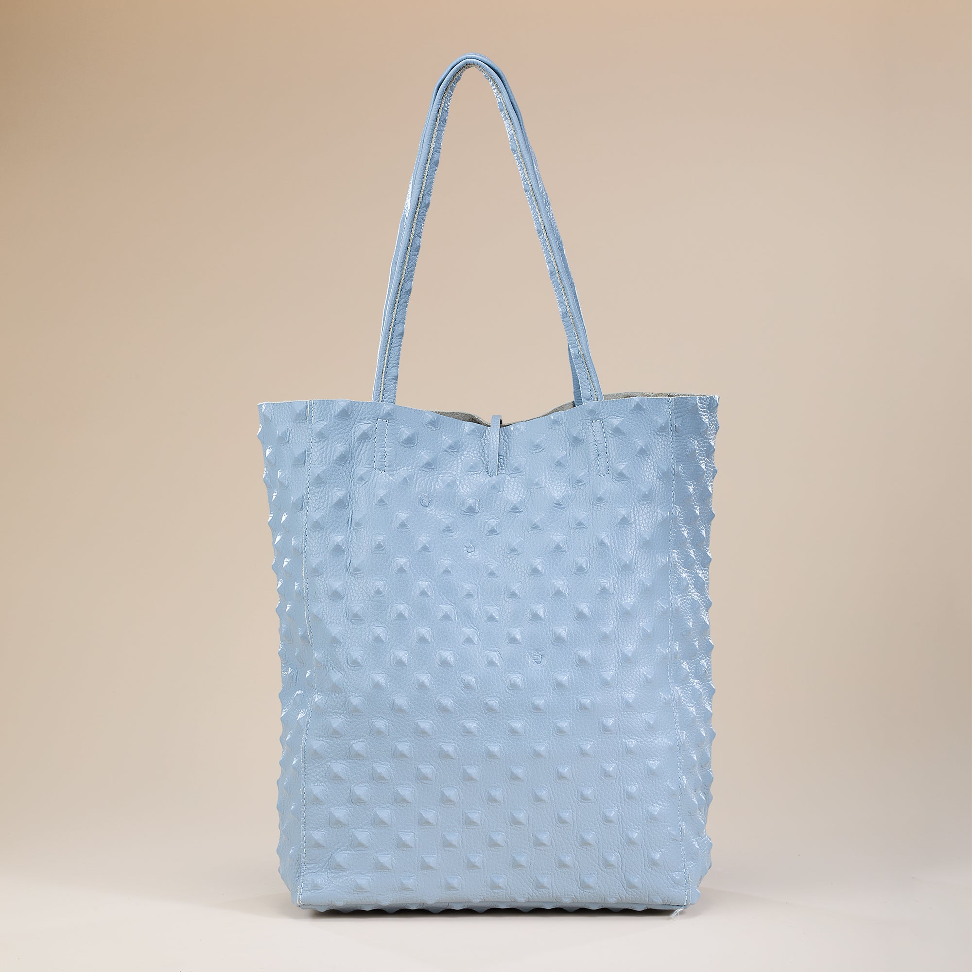 Francesca Sky Blue Ostrich Studded Italian Leather Tote