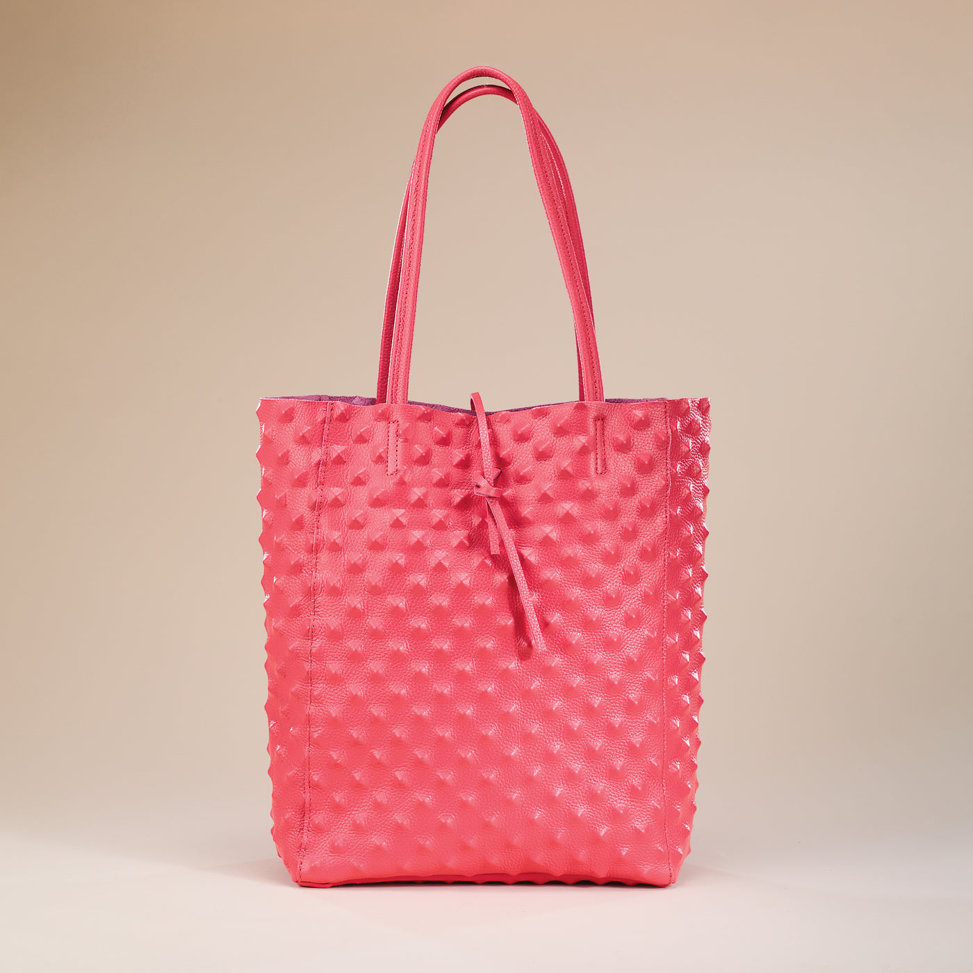 Francesca Peach Ostrich Studded Italian Leather Tote