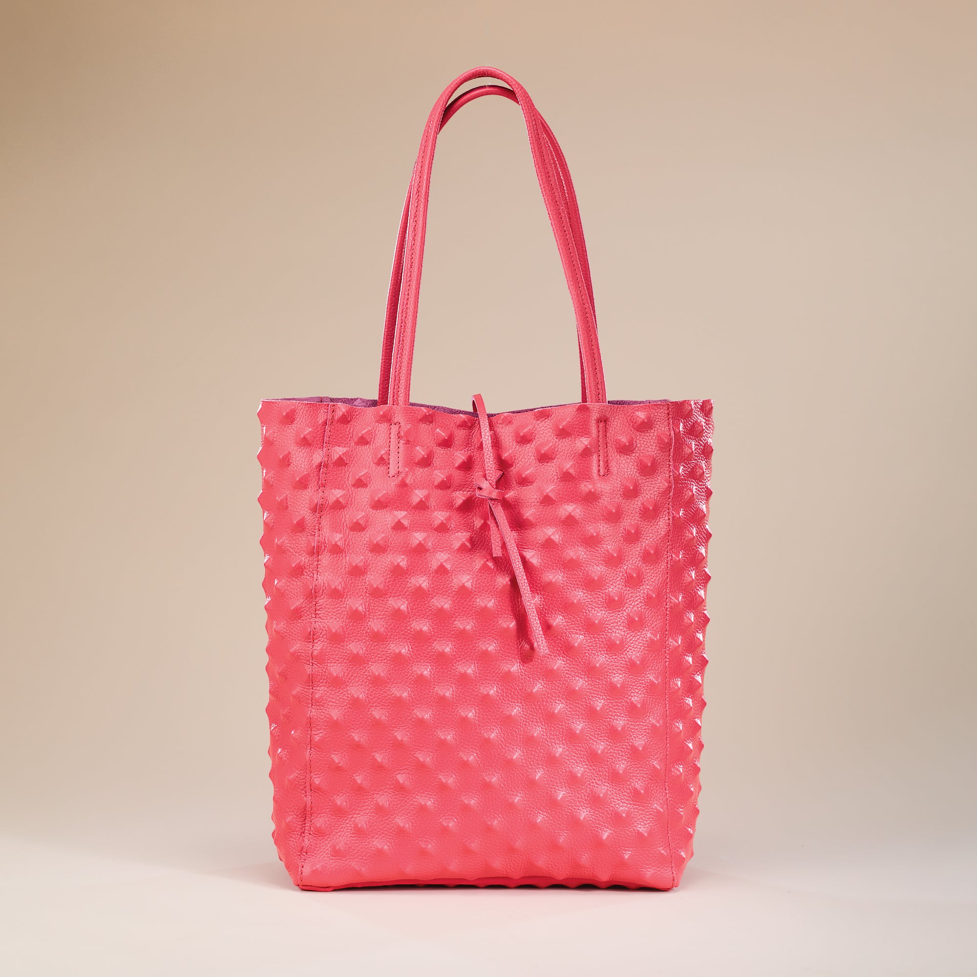 Francesca Peach Ostrich Studded Italian Leather Tote