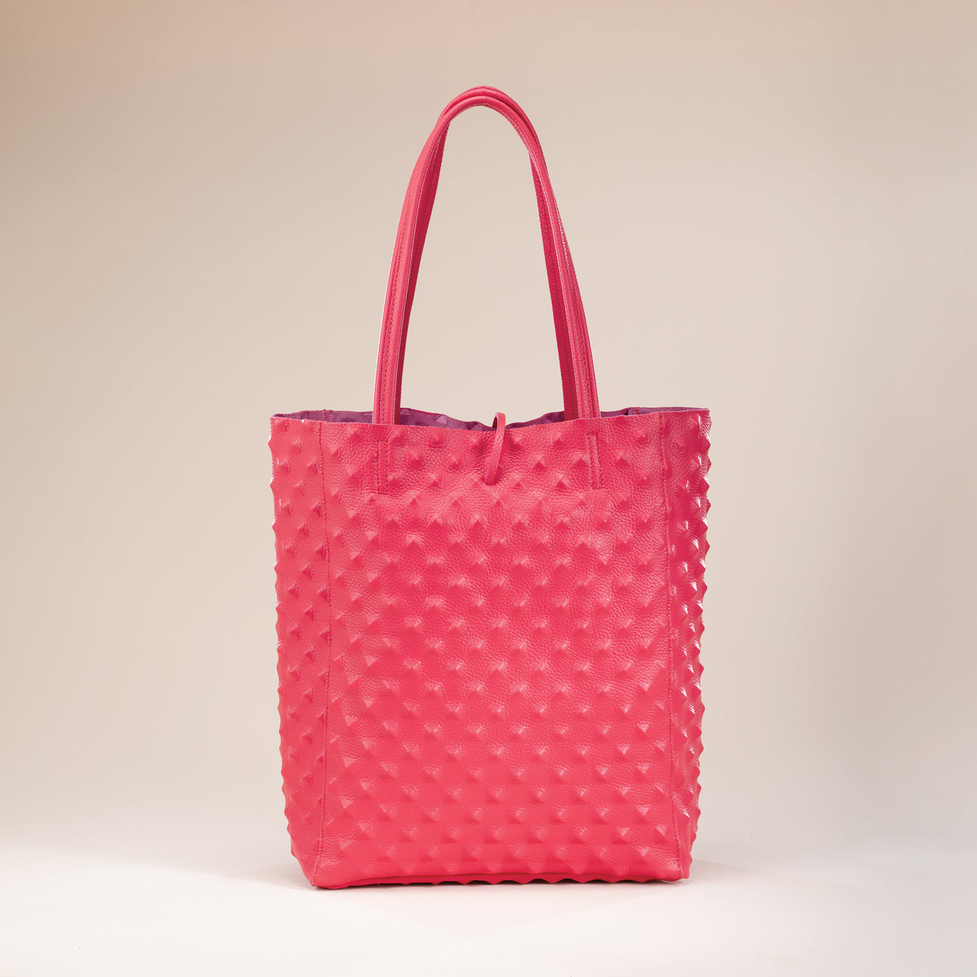 Francesca Peach Ostrich Studded Italian Leather Tote