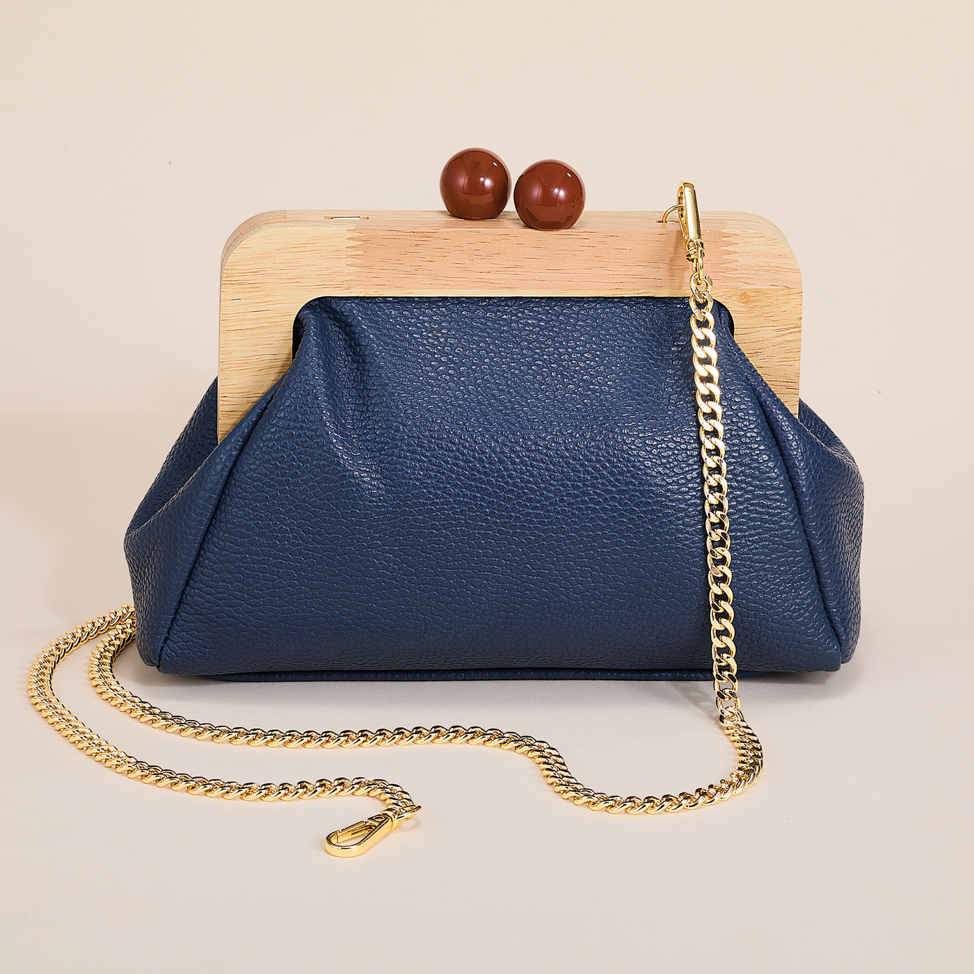 Frascati Navy Italian Leather Wood Frame Clutch