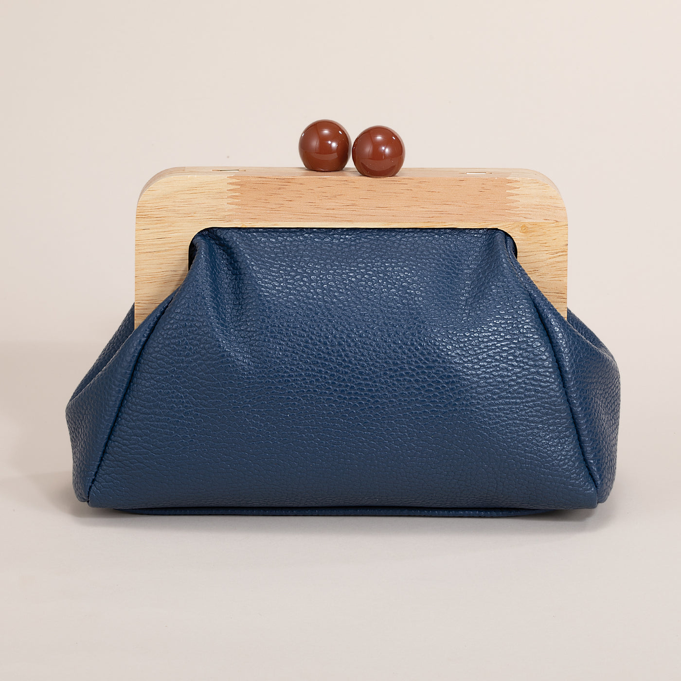 Frascati Navy Italian Leather Wood Frame Clutch