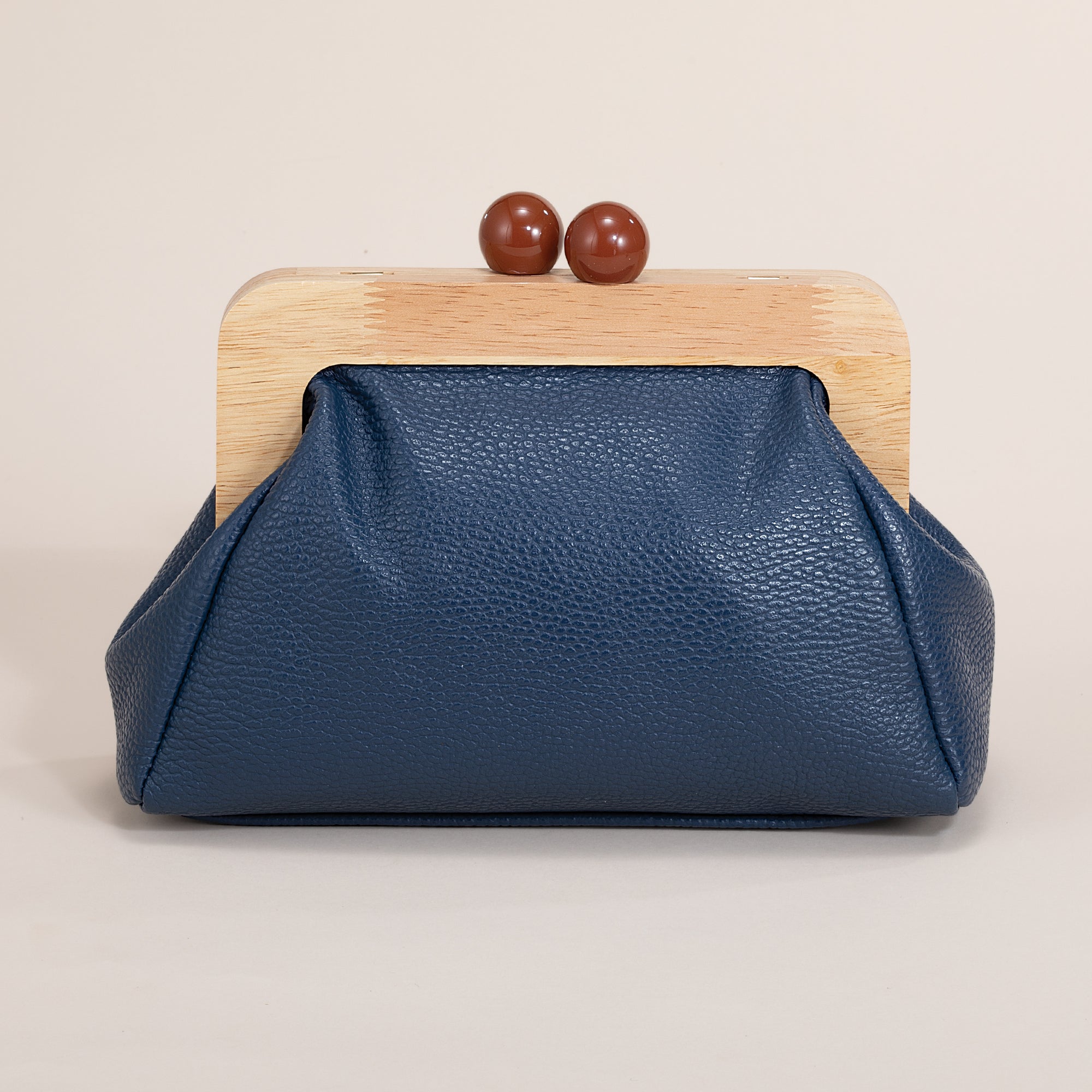 Frascati Navy Italian Leather Wood Frame Clutch