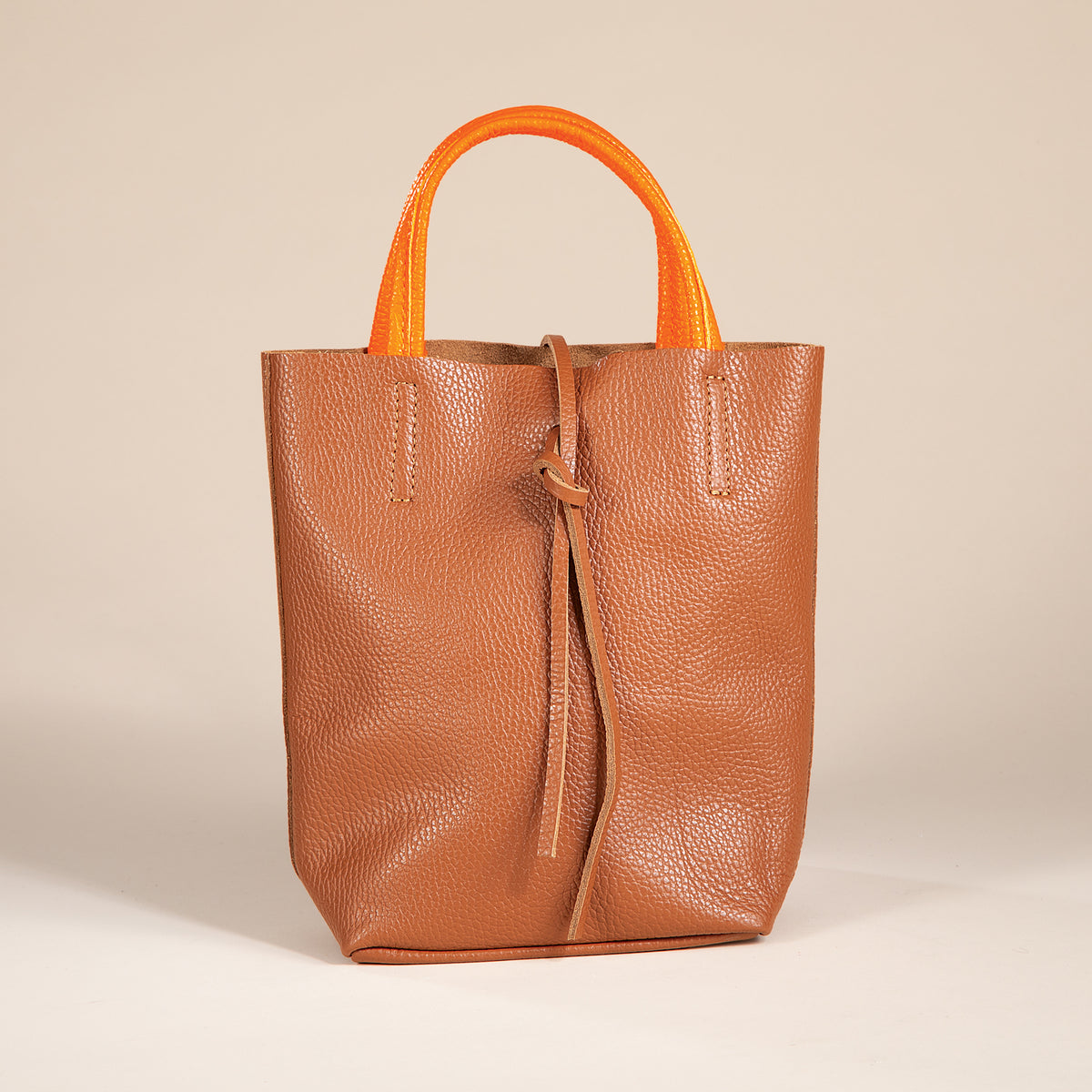Francesca Cognac & Orange Italian Leather Mini Tote (Preorder)
