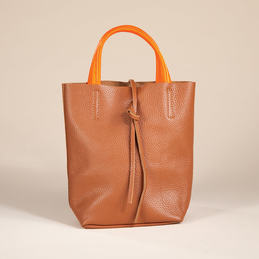 Francesca Cognac & Orange Italian Leather Mini Tote (Preorder)