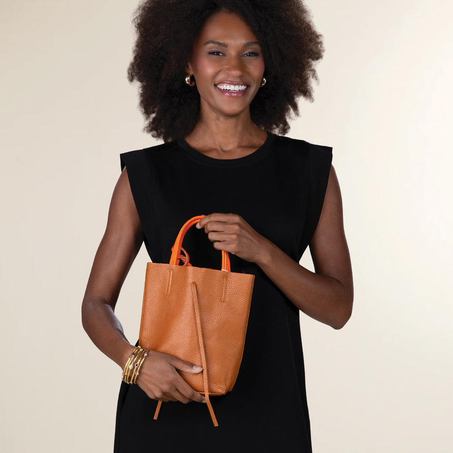 Francesca Cognac & Orange Italian Leather Mini Tote (Preorder)