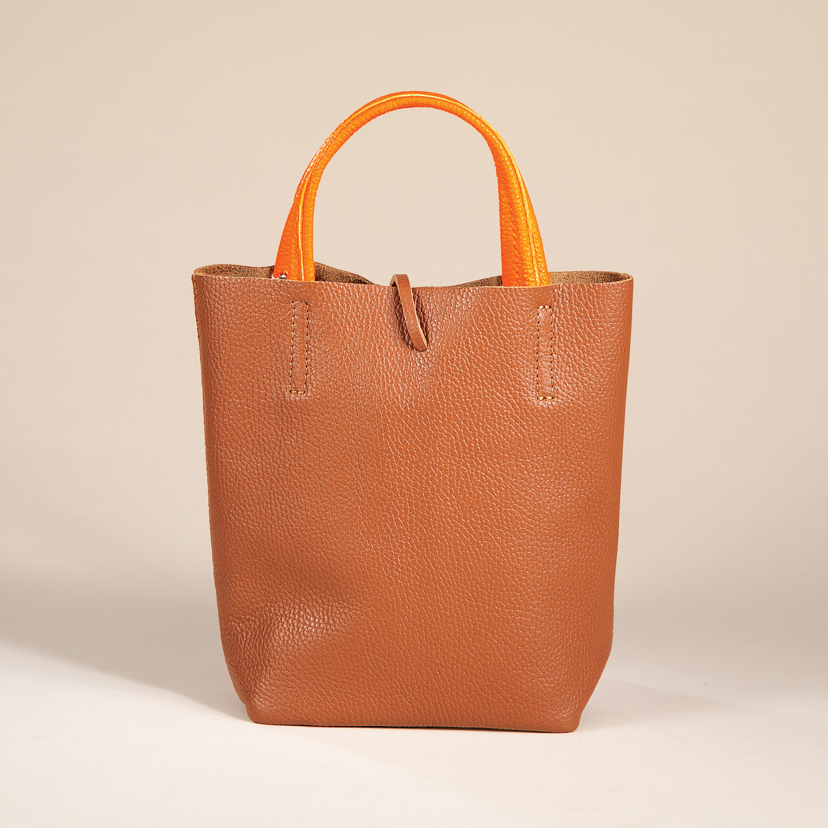 Francesca Cognac & Orange Italian Leather Mini Tote (Preorder)