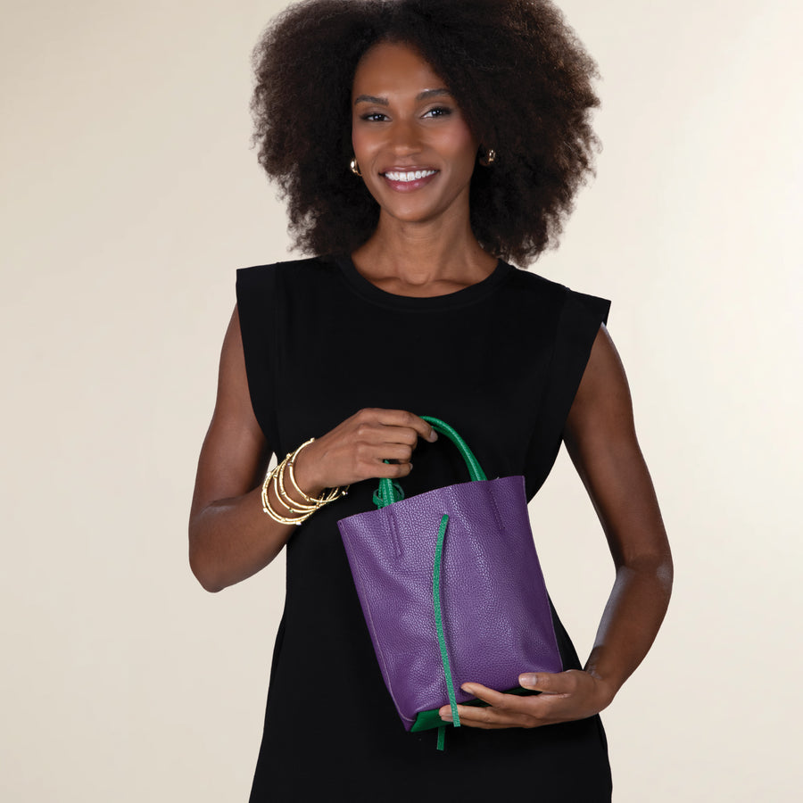 Francesca Purple & Green Italian Leather Mini Tote (Preorder)