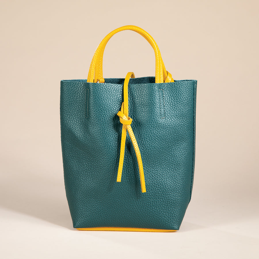 Francesca Teal & Yellow Italian Leather Mini Tote (Preorder)