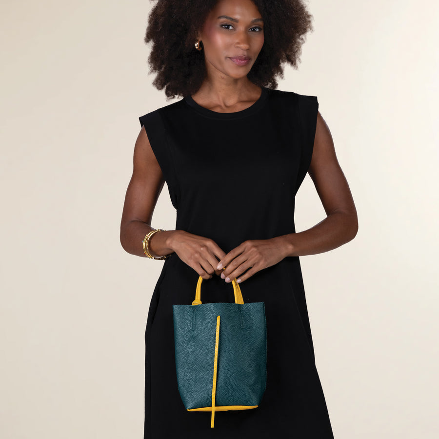 Francesca Teal & Yellow Italian Leather Mini Tote (Preorder)