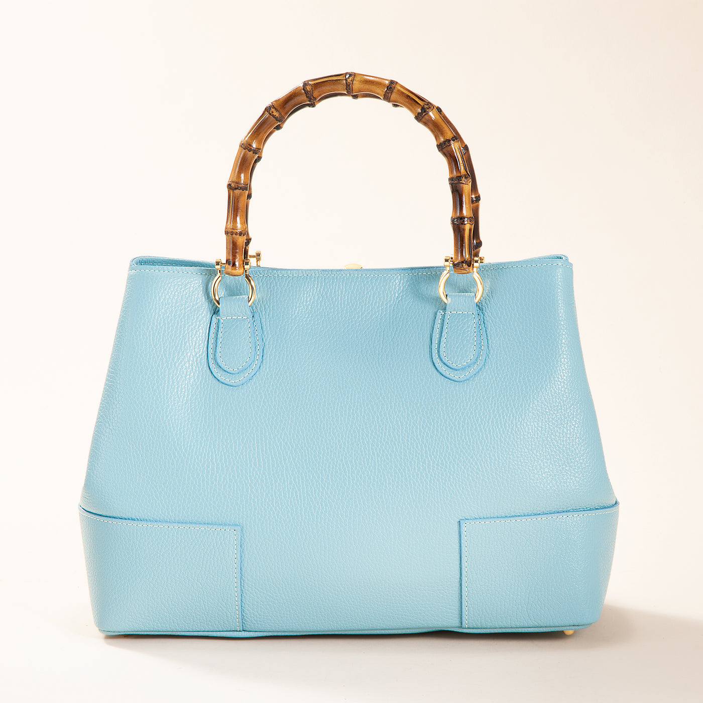 Treviso Light Blue Italian Leather & Bamboo Tote