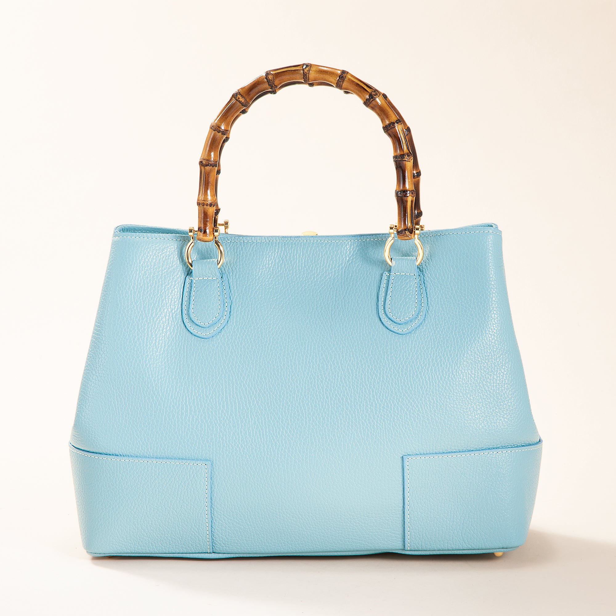 Treviso Light Blue Italian Leather & Bamboo Tote