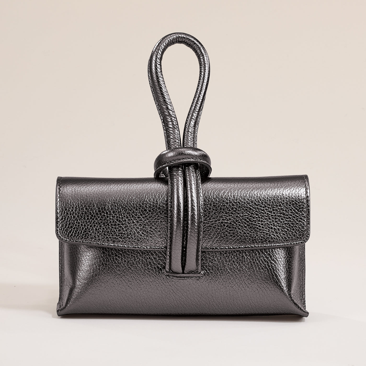 Puglia Dark Gray Metallic Italian Leather Clutch