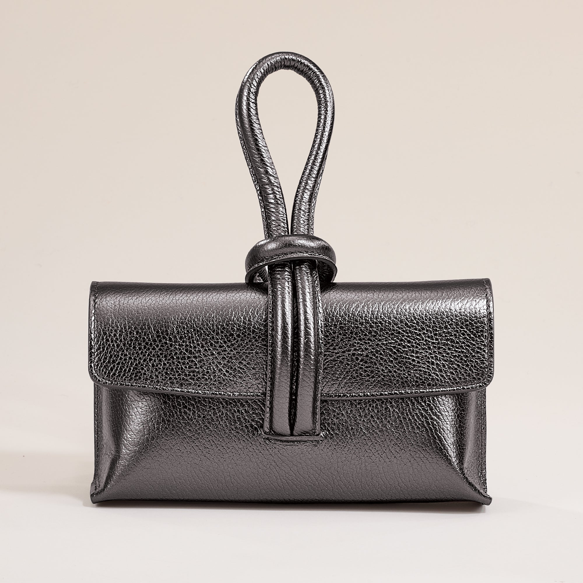 Puglia Dark Gray Metallic Italian Leather Clutch