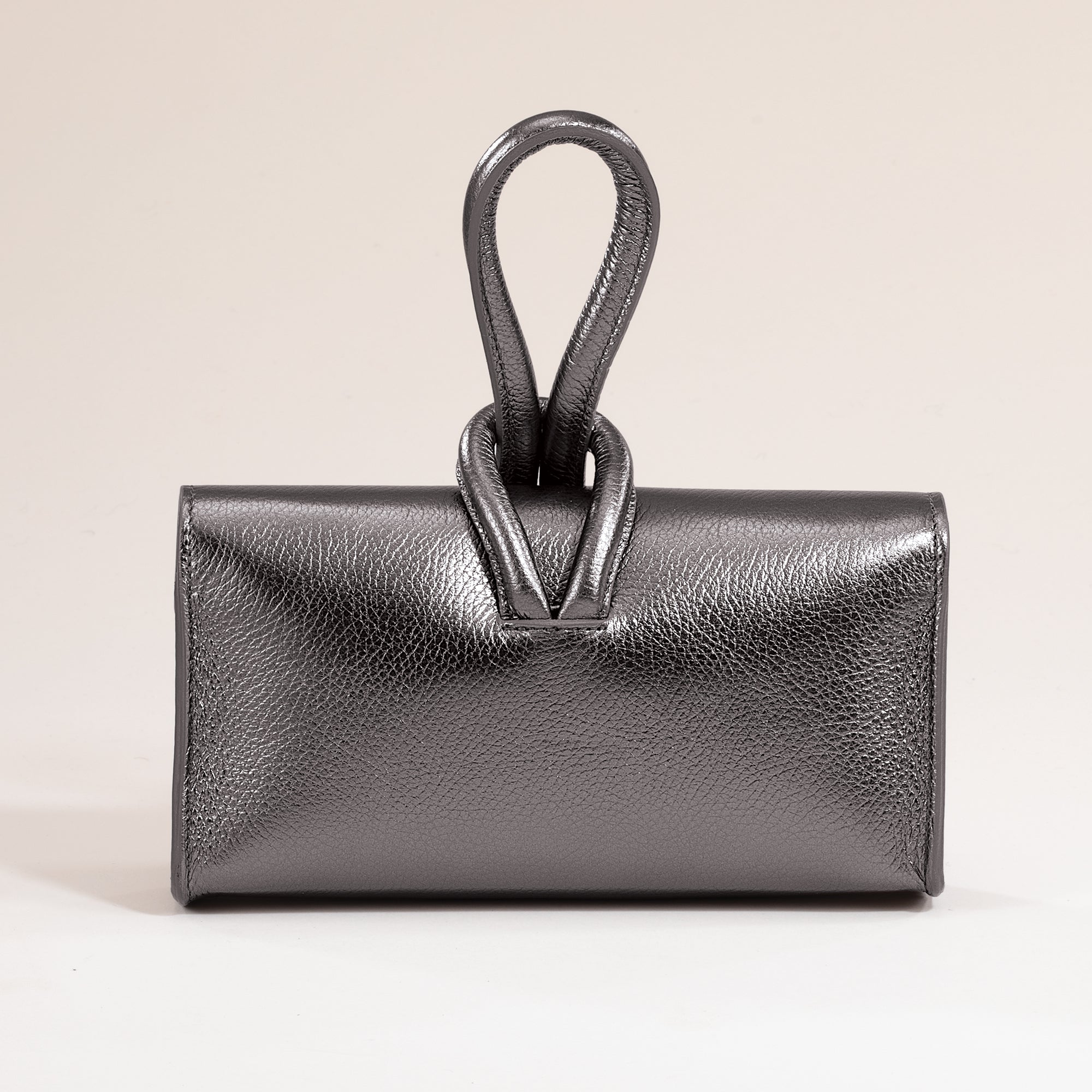 Puglia Dark Gray Metallic Italian Leather Clutch