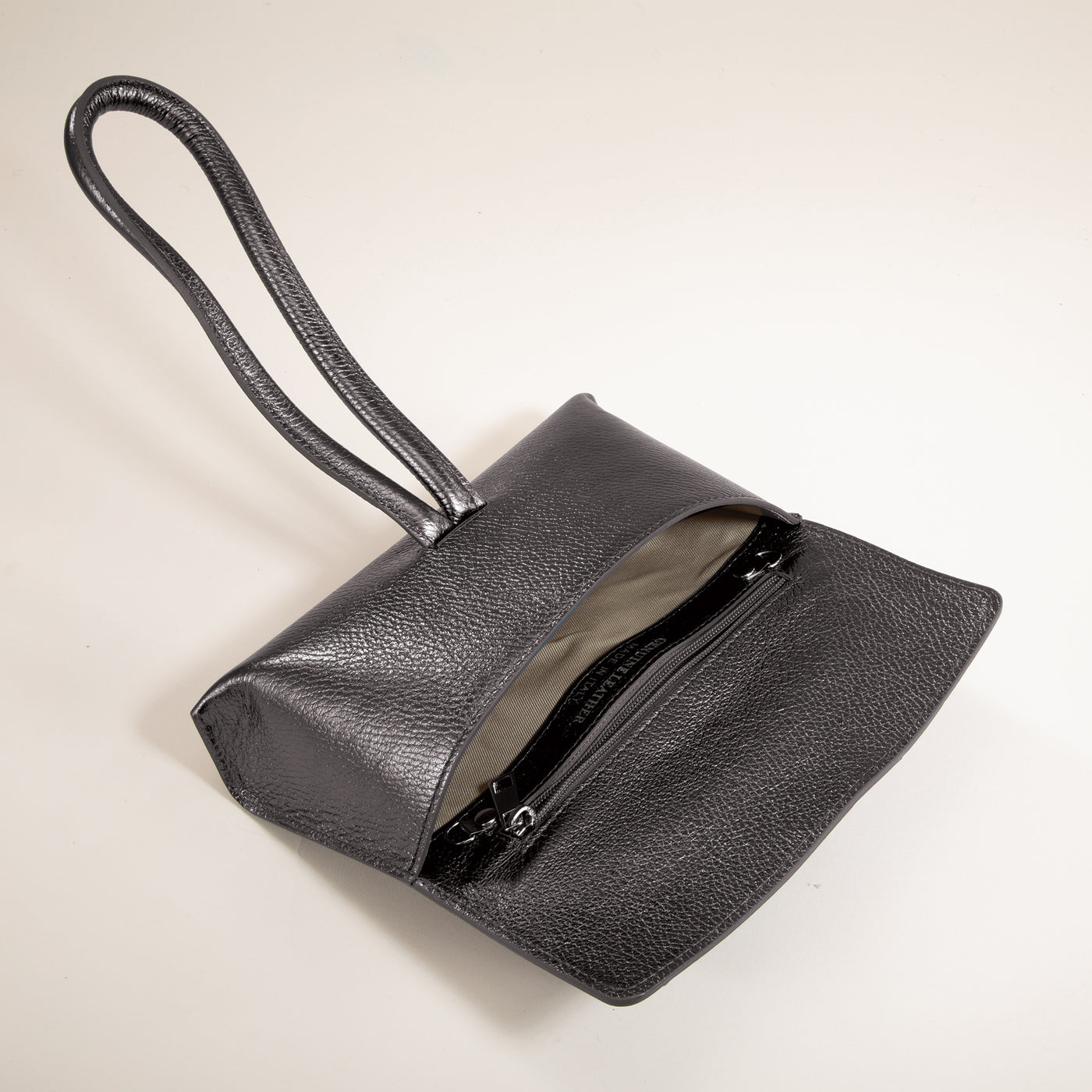 Puglia Dark Gray Metallic Italian Leather Clutch