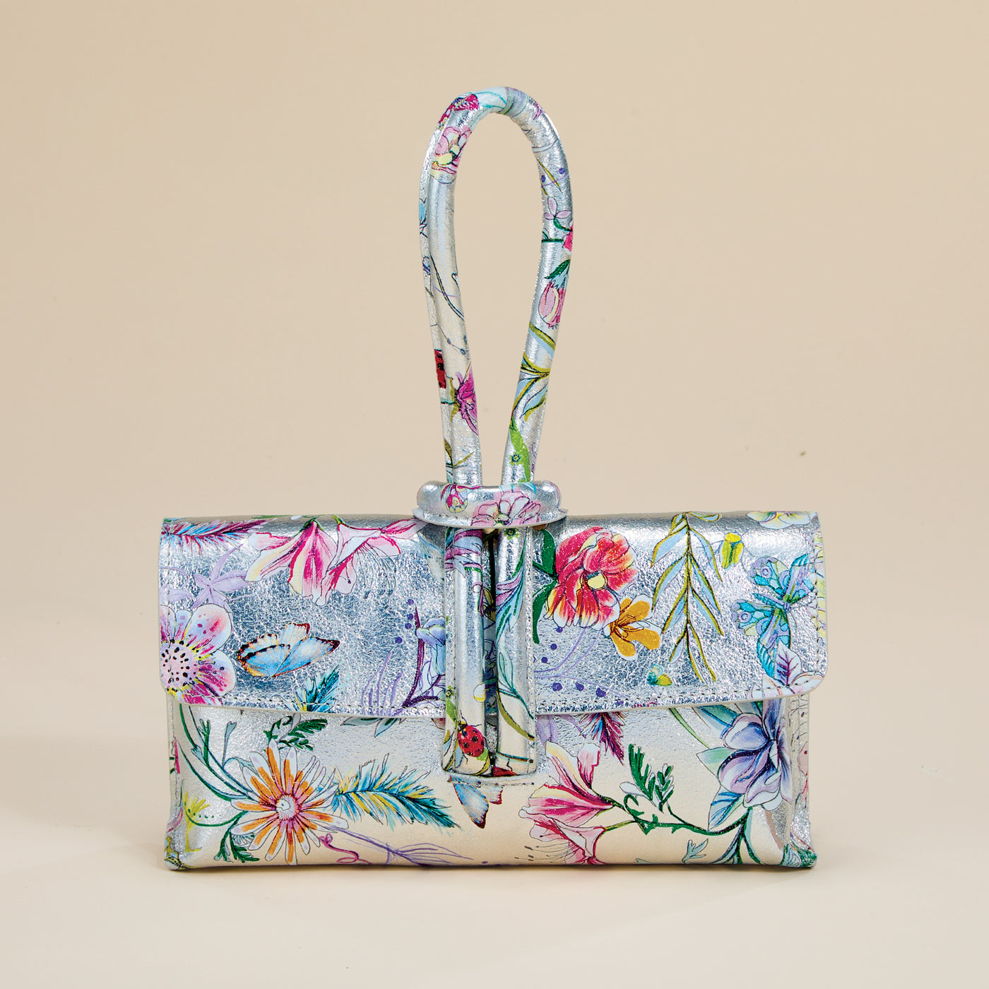 Sanremo Silver Italian Leather Floral Clutch