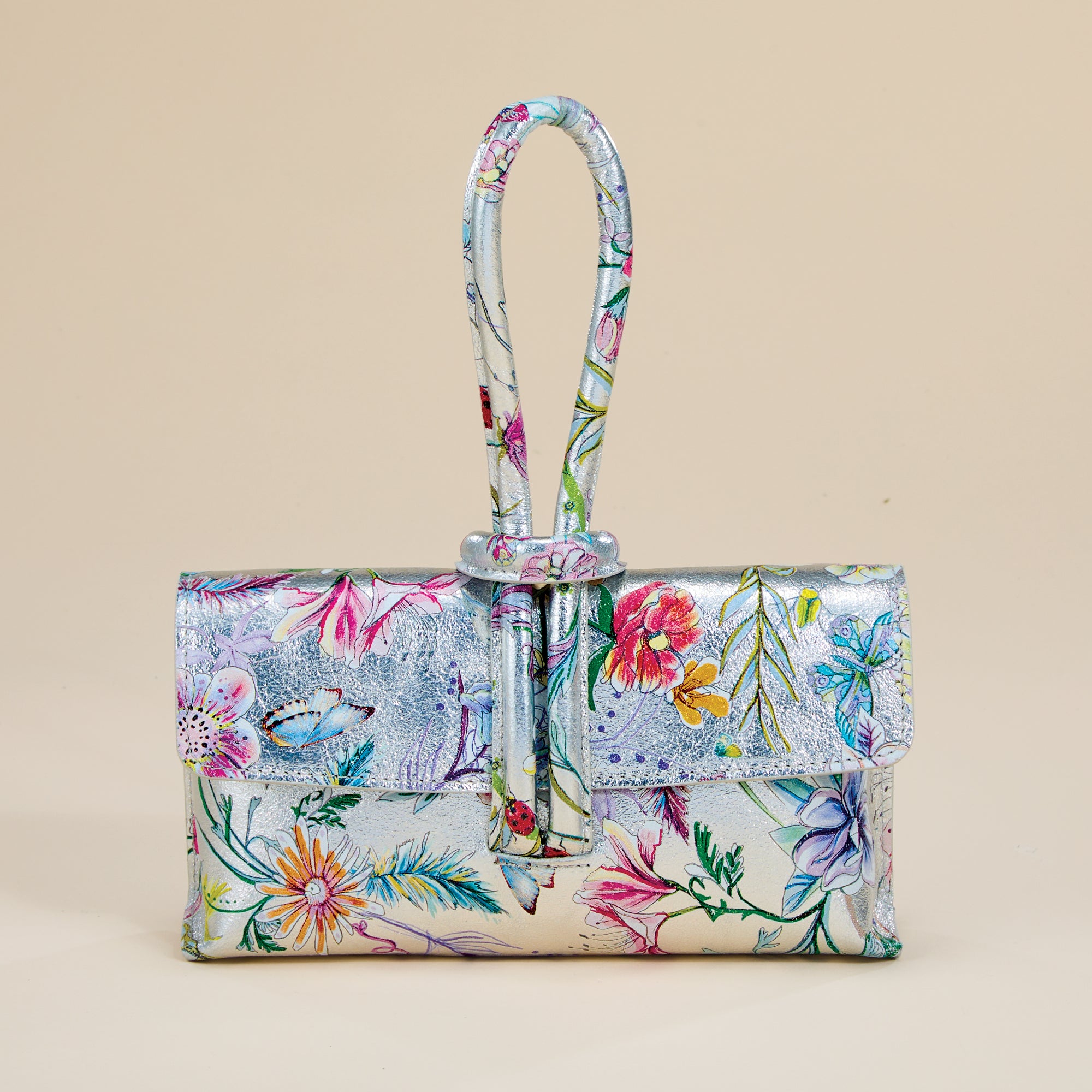 Sanremo Silver Italian Leather Floral Clutch