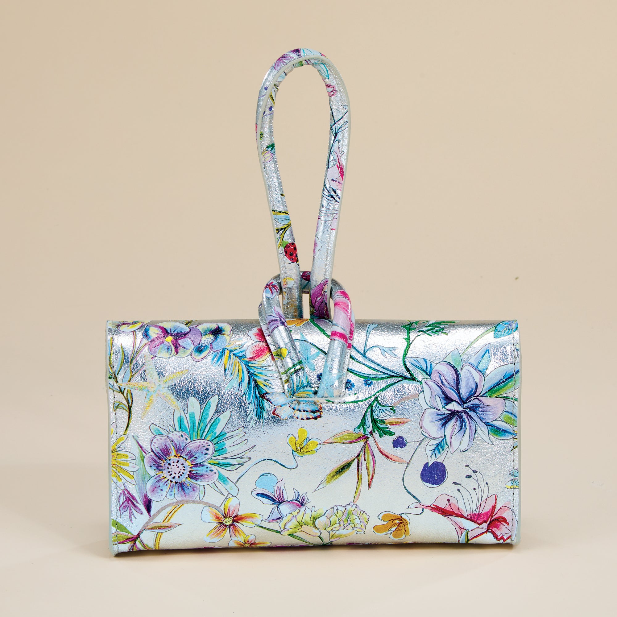 Sanremo Silver Italian Leather Floral Clutch