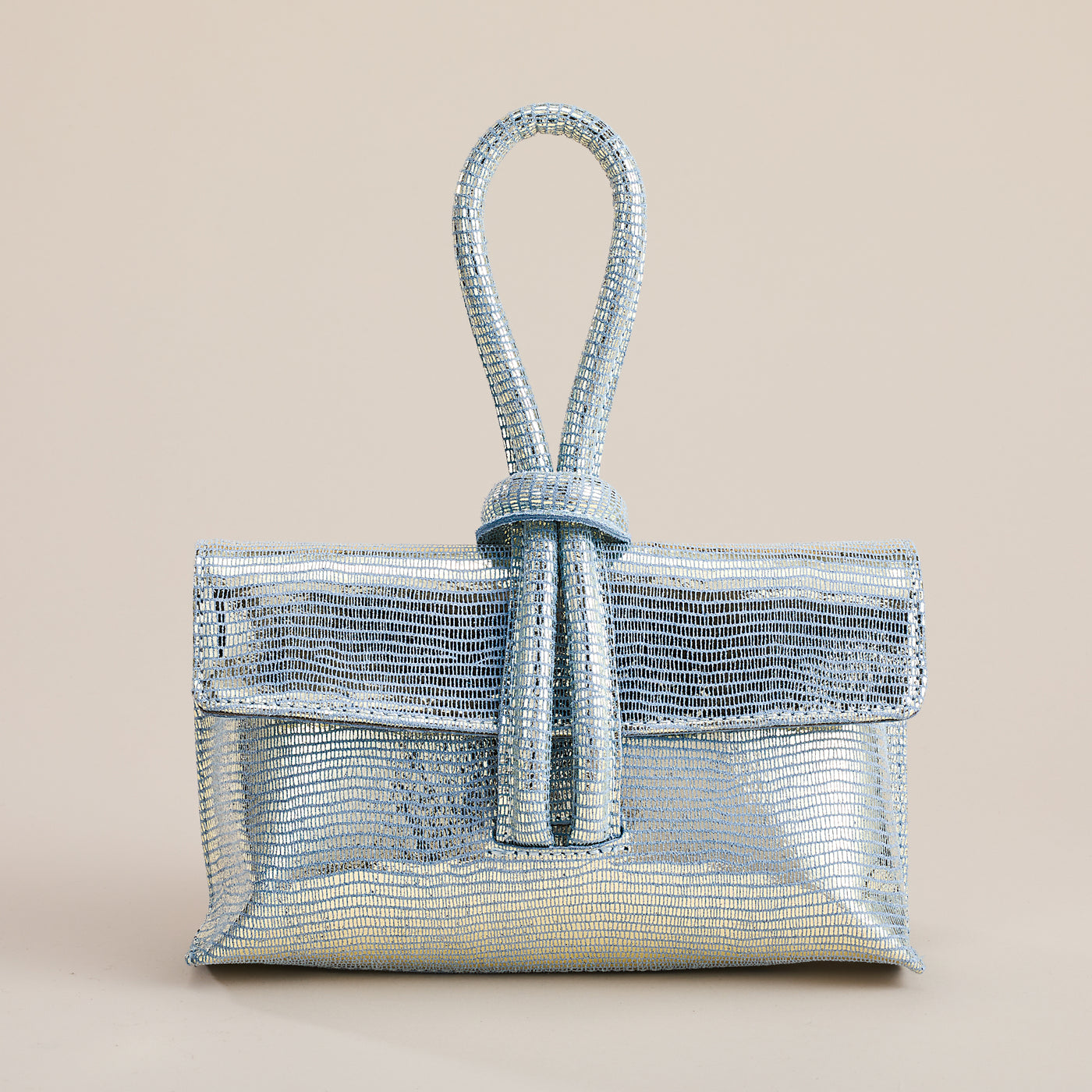 Puglia Sky Blue Metallic Italian Leather Clutch