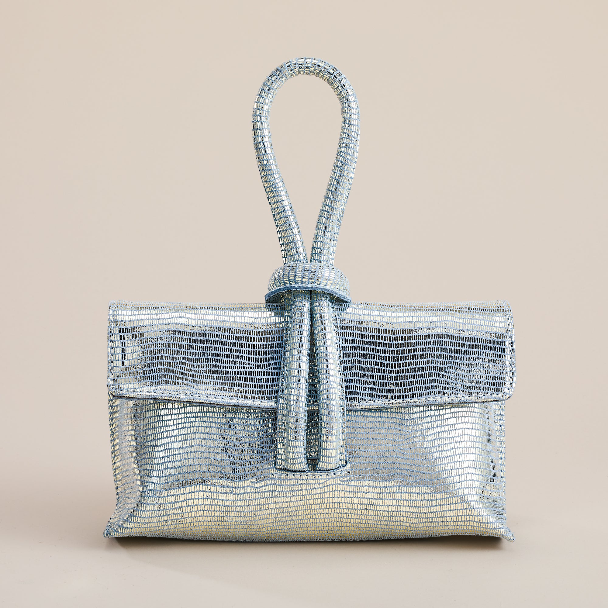 Puglia Sky Blue Metallic Italian Leather Clutch
