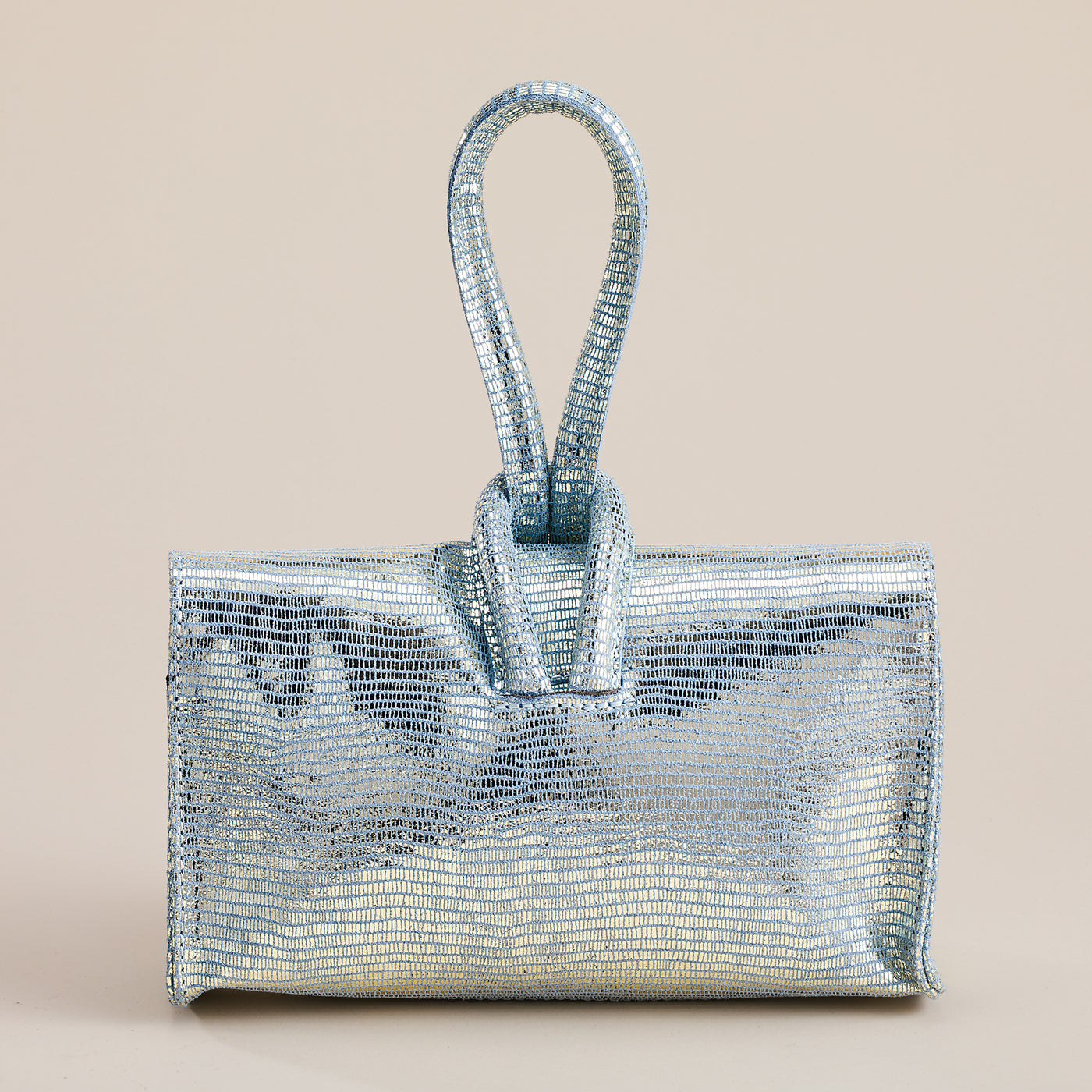 Puglia Sky Blue Metallic Italian Leather Clutch