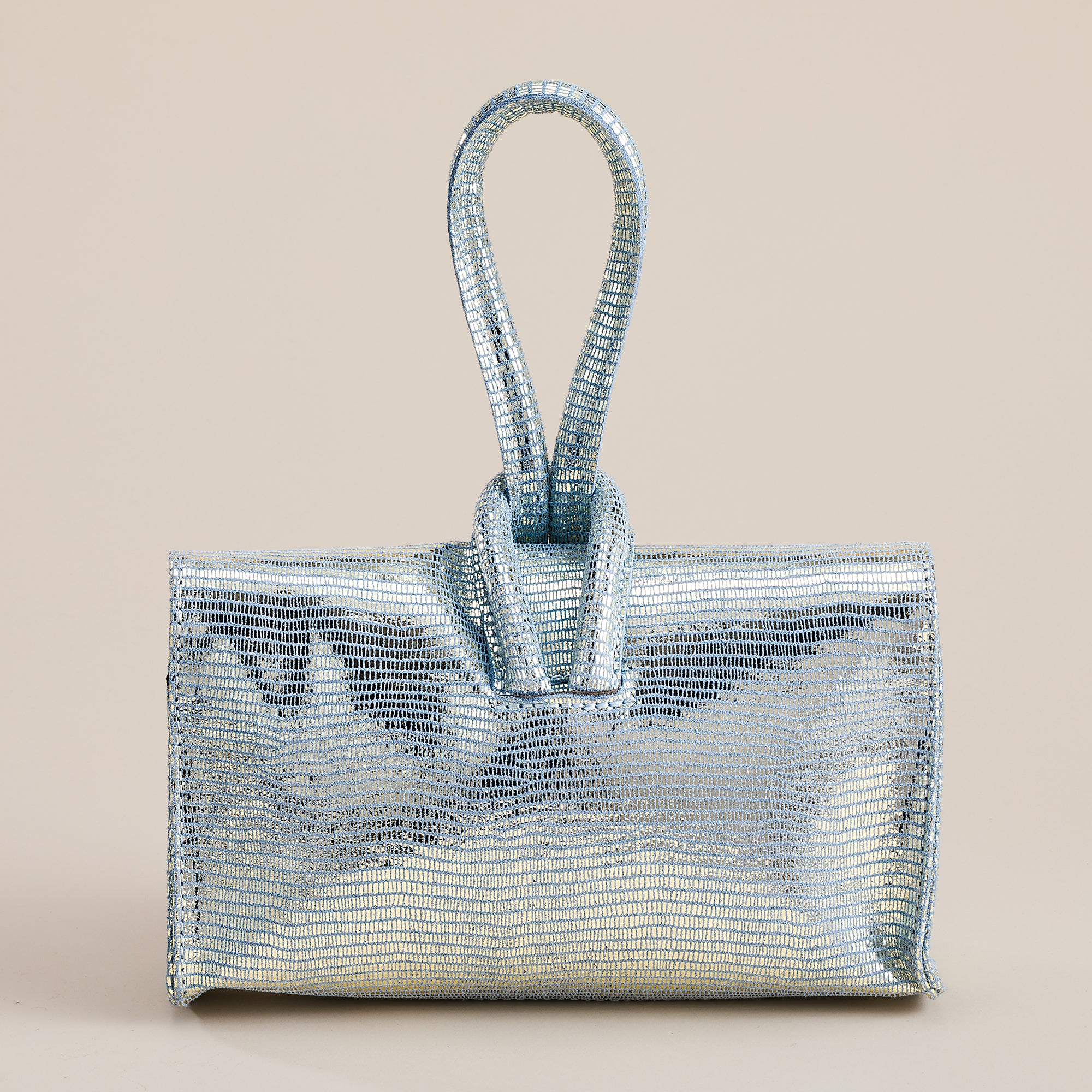 Puglia Sky Blue Metallic Italian Leather Clutch