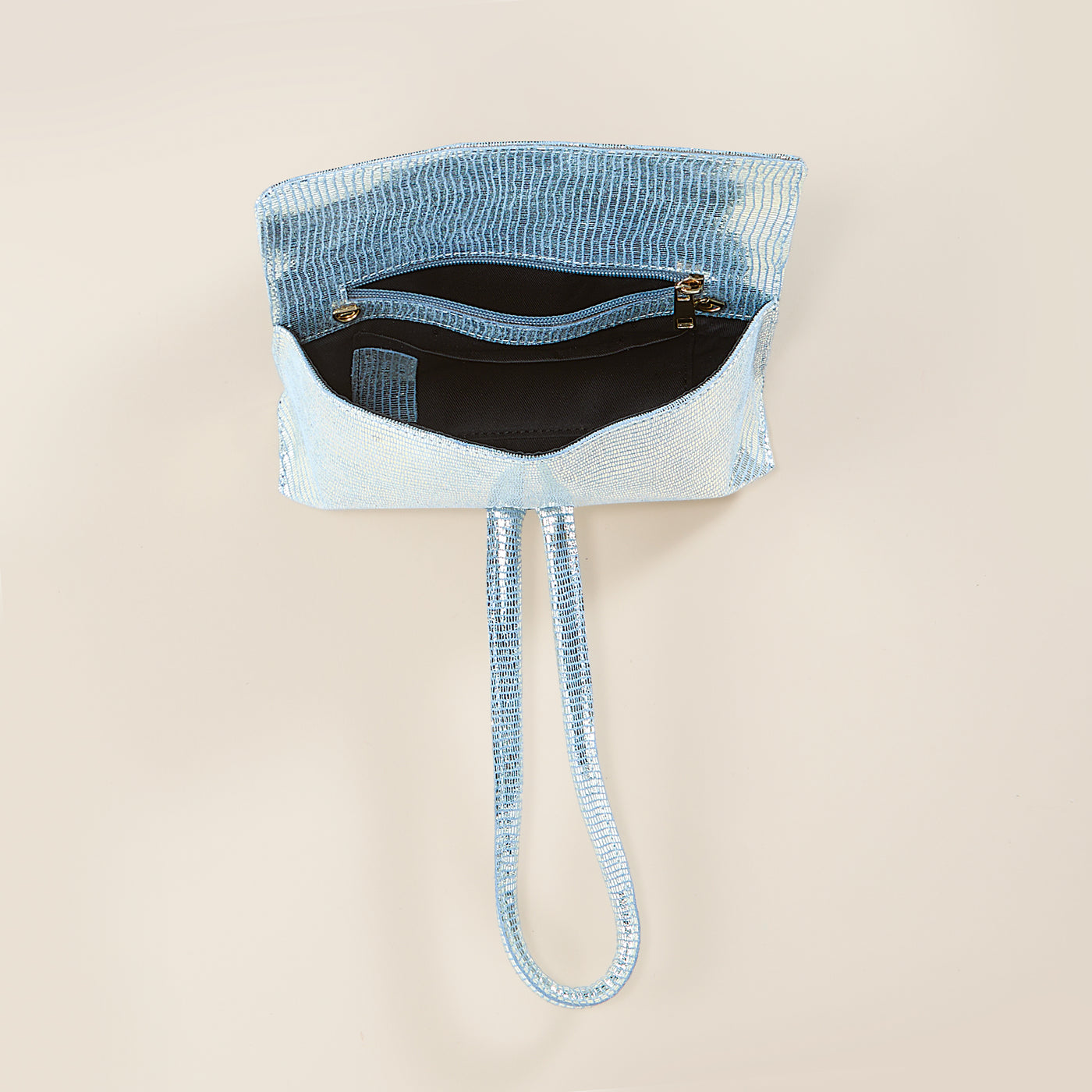 Puglia Sky Blue Metallic Italian Leather Clutch