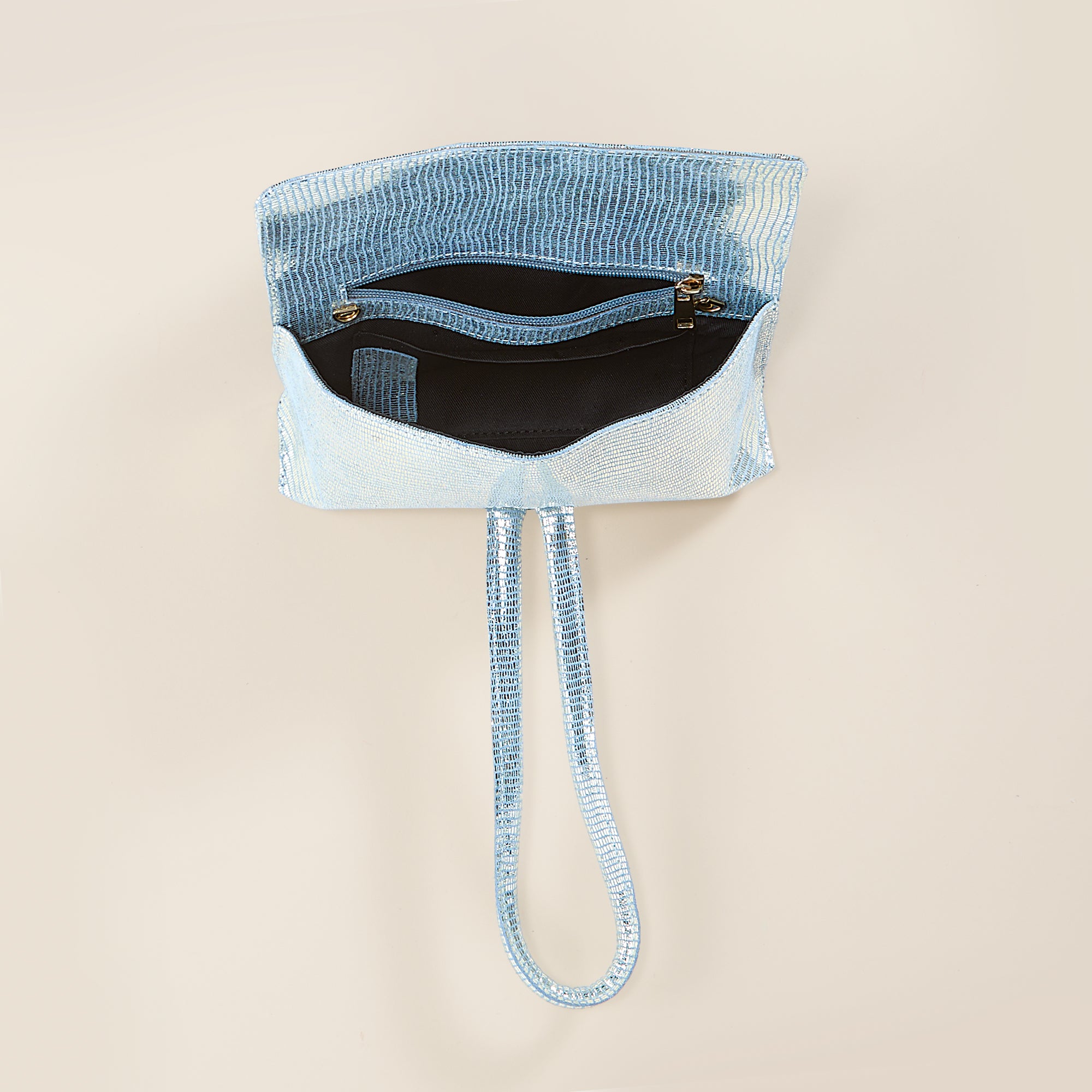 Puglia Sky Blue Metallic Italian Leather Clutch