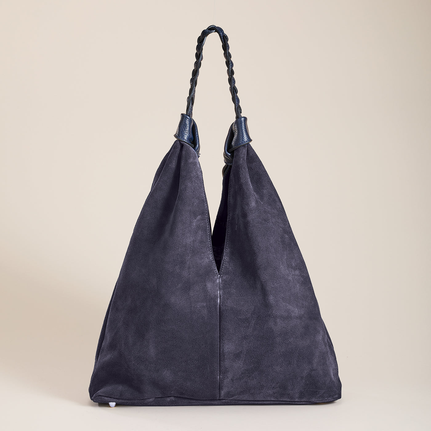 Campania Navy Italian Leather & Suede Hobo Style Bag