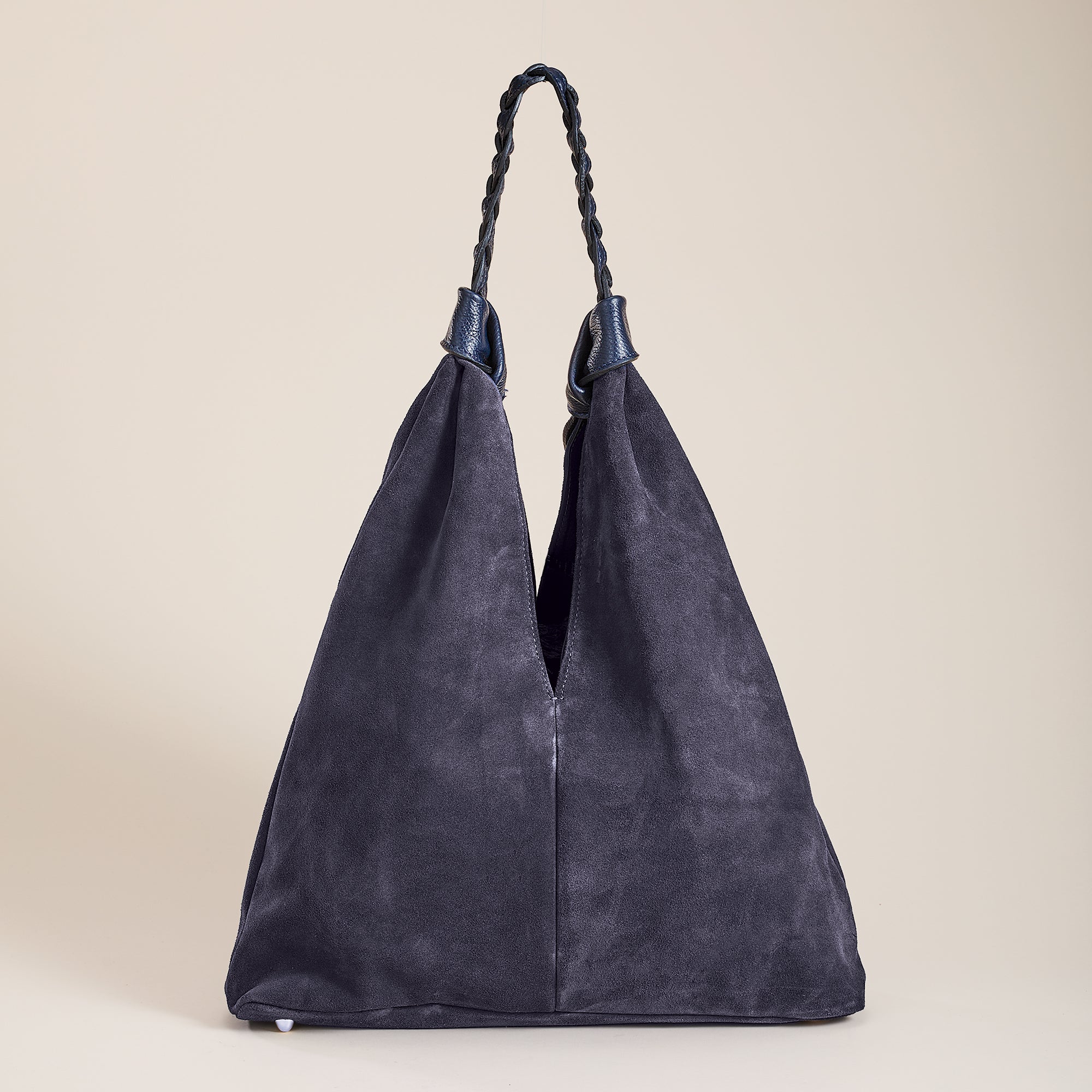 Campania Navy Italian Leather & Suede Hobo Style Bag