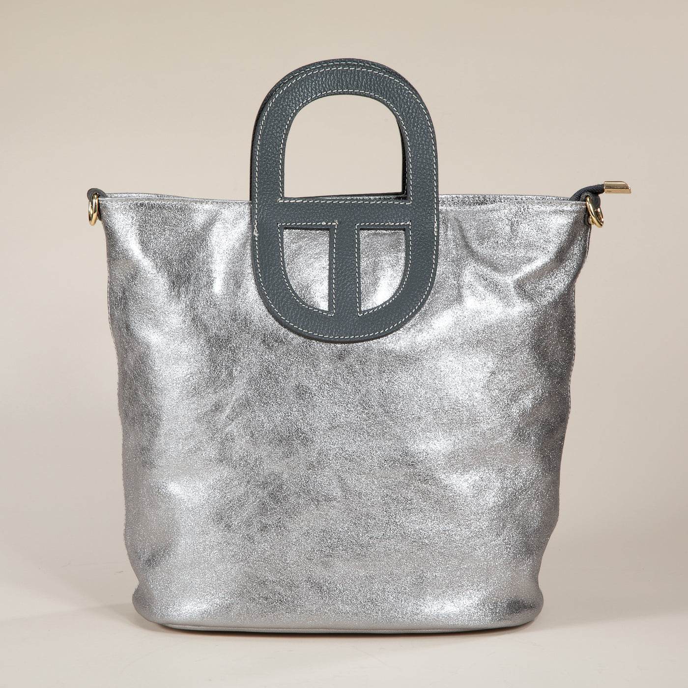 Monforte Silver Metallic Italian Leather Tote
