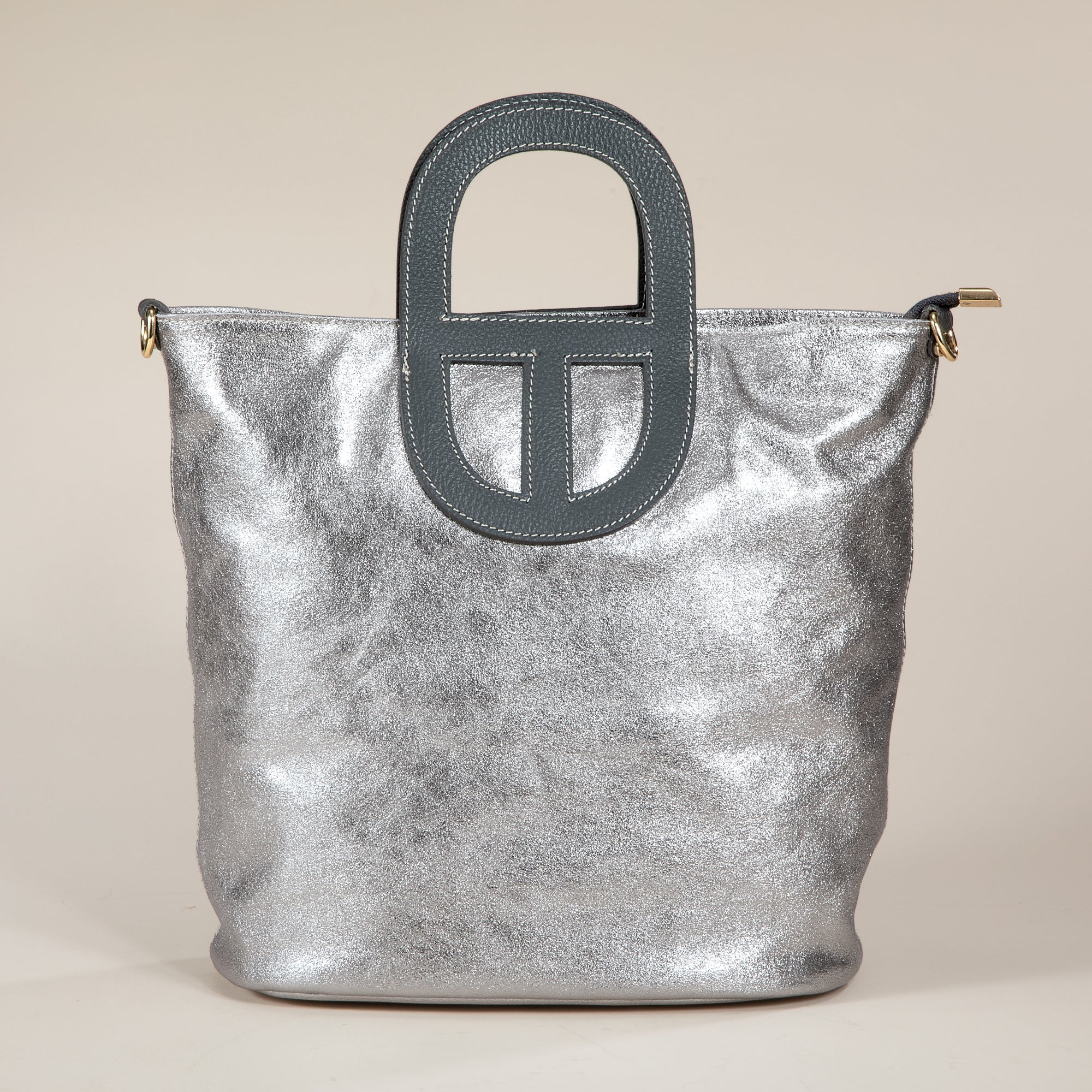 Monforte Silver Metallic Italian Leather Tote