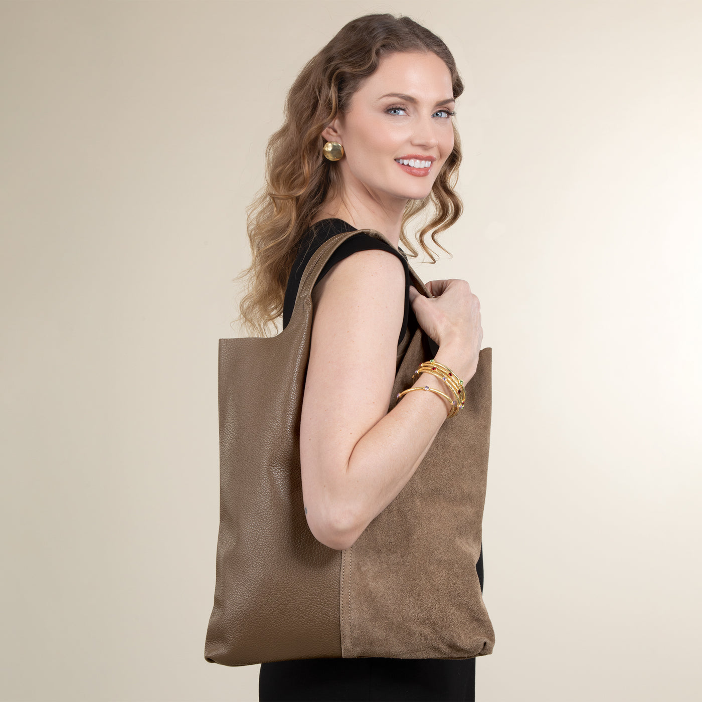 Faenza Latte Italian Leather & Suede Tote